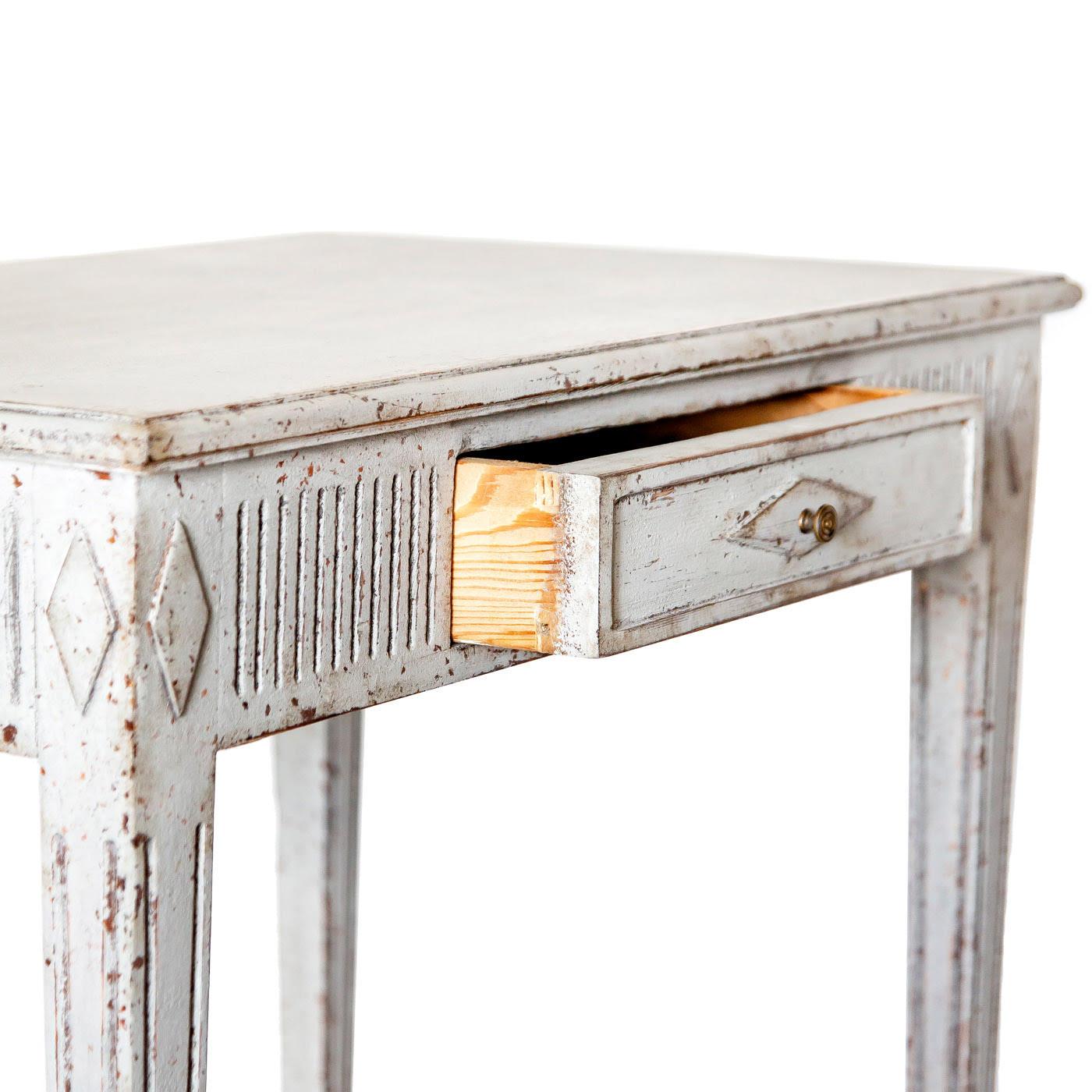 Swedish Gustavian Antique Table Desk Grey White Carved Detail, C.1860-1870 In Good Condition For Sale In LONDON, GB