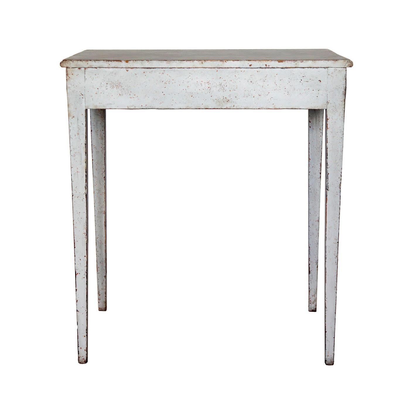 19th Century Swedish Gustavian Antique Table Desk Grey White Carved Detail, C.1860-1870 For Sale