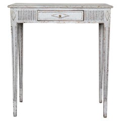 Swedish Gustavian Antique Table Desk Grey White Carved Detail, C.1860-1870