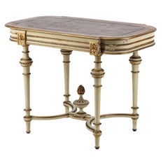 Swedish Gustavian Antique Table White Gold Carved Detail, 1800s