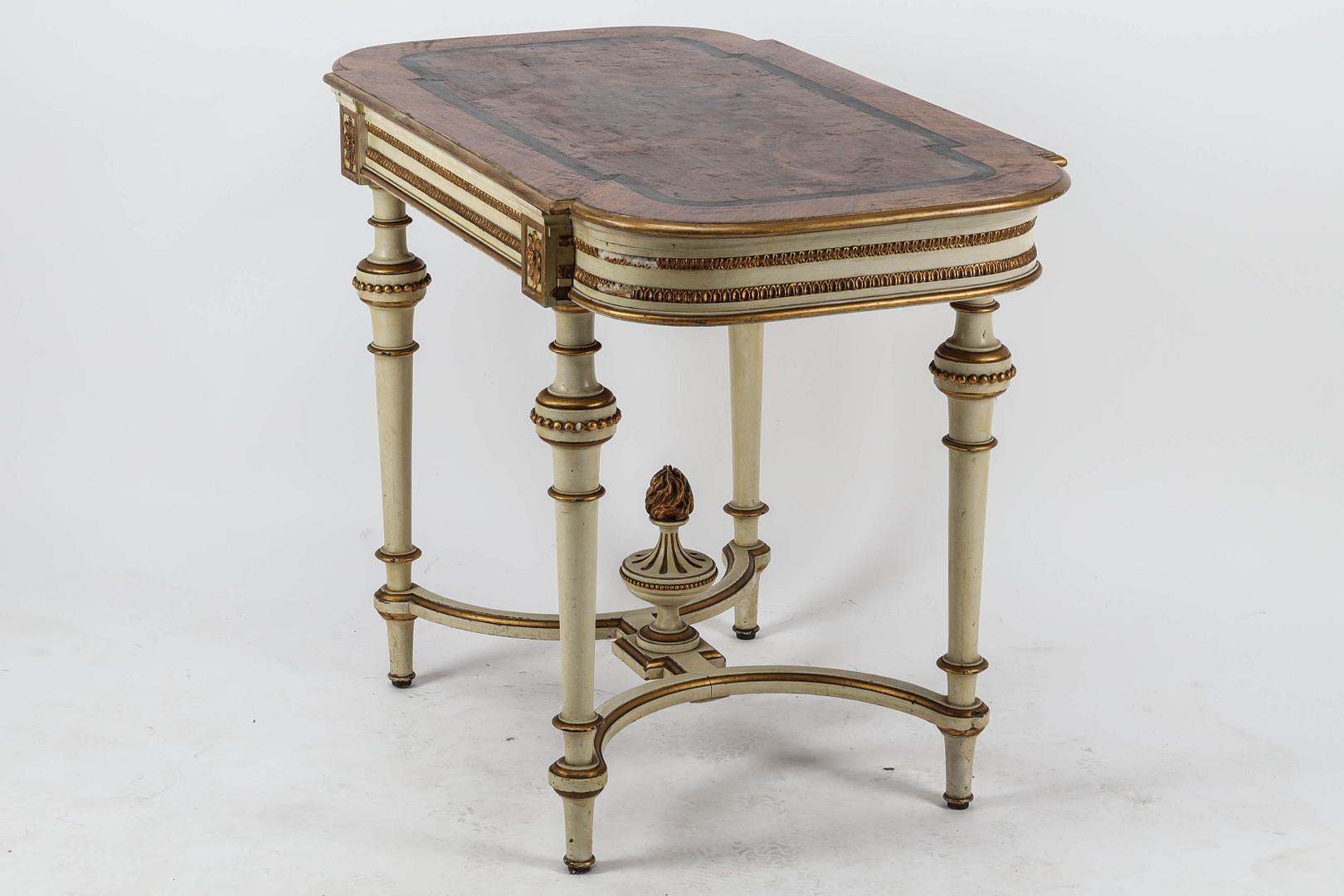 Painted Swedish Gustavian Antique Table White Gold Carved Detail, 1800s For Sale