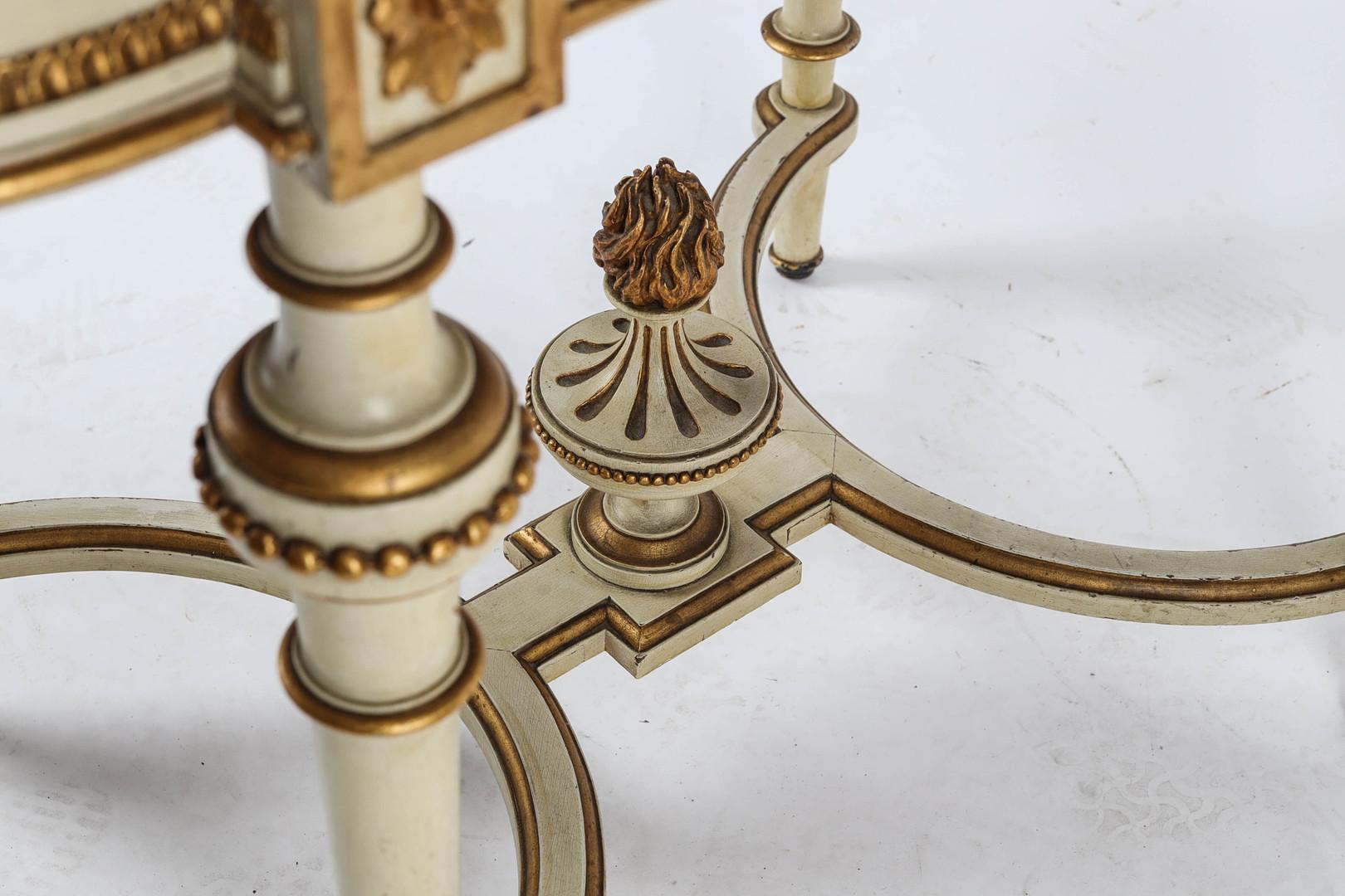 19th Century Swedish Gustavian Antique Table White Gold Carved Detail, 1800s For Sale