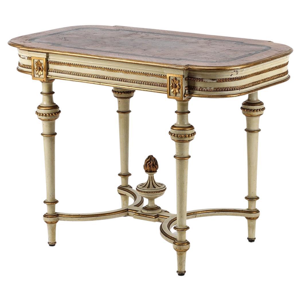 Swedish Gustavian Antique Table White Gold Carved Detail, 1800s For Sale