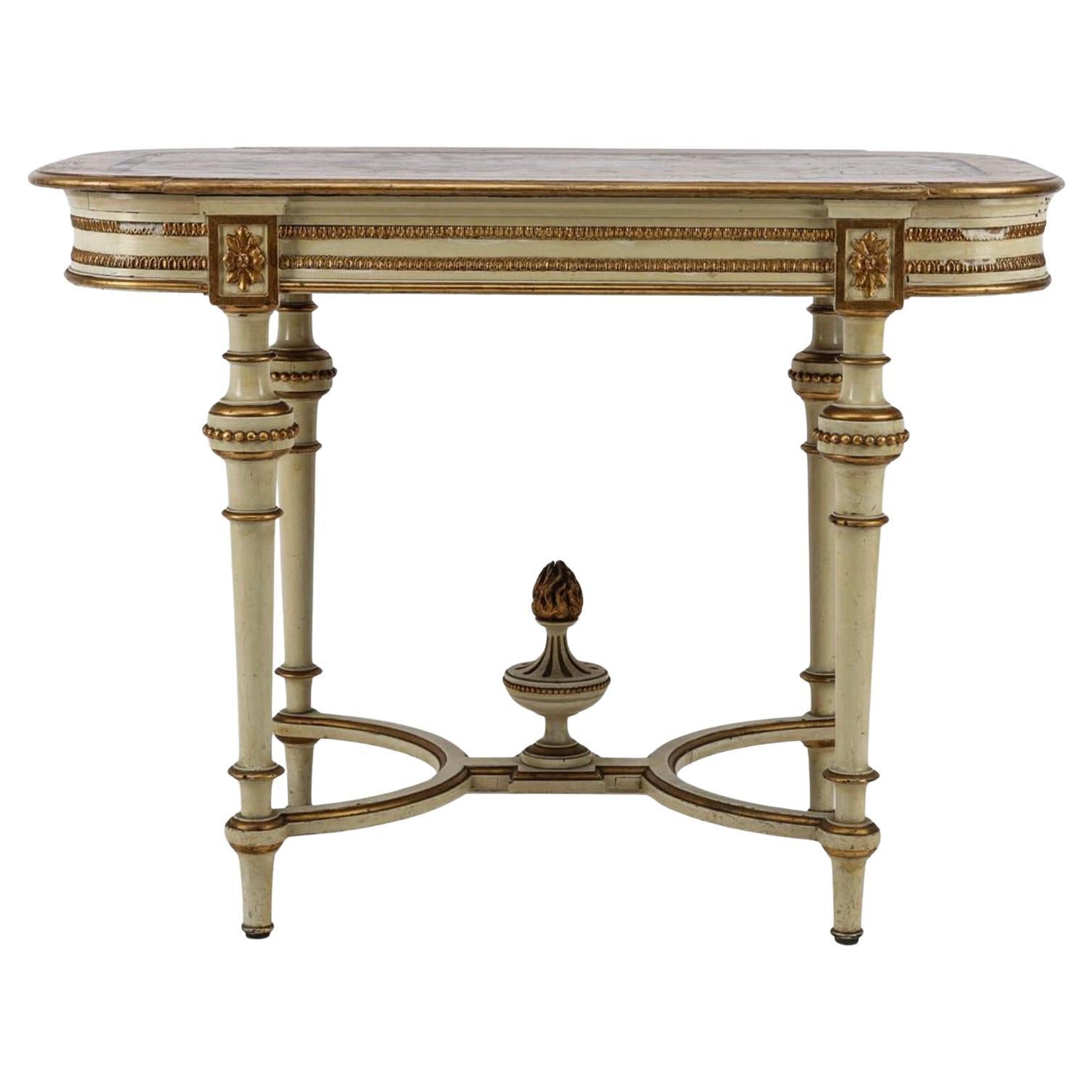 Swedish Gustavian Antique Table White Gold Carved Detail, 1800s