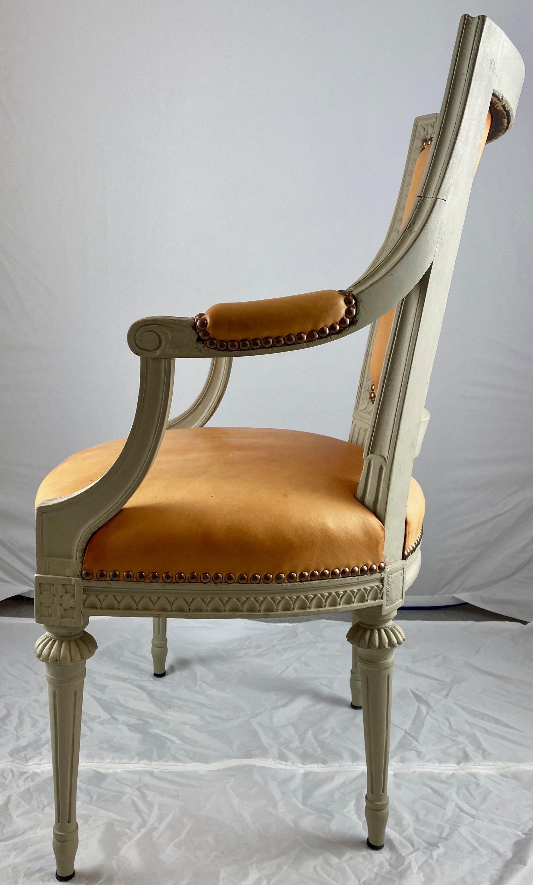 A beautiful Swedish armchair made in the late 18th century upholstered in leather.