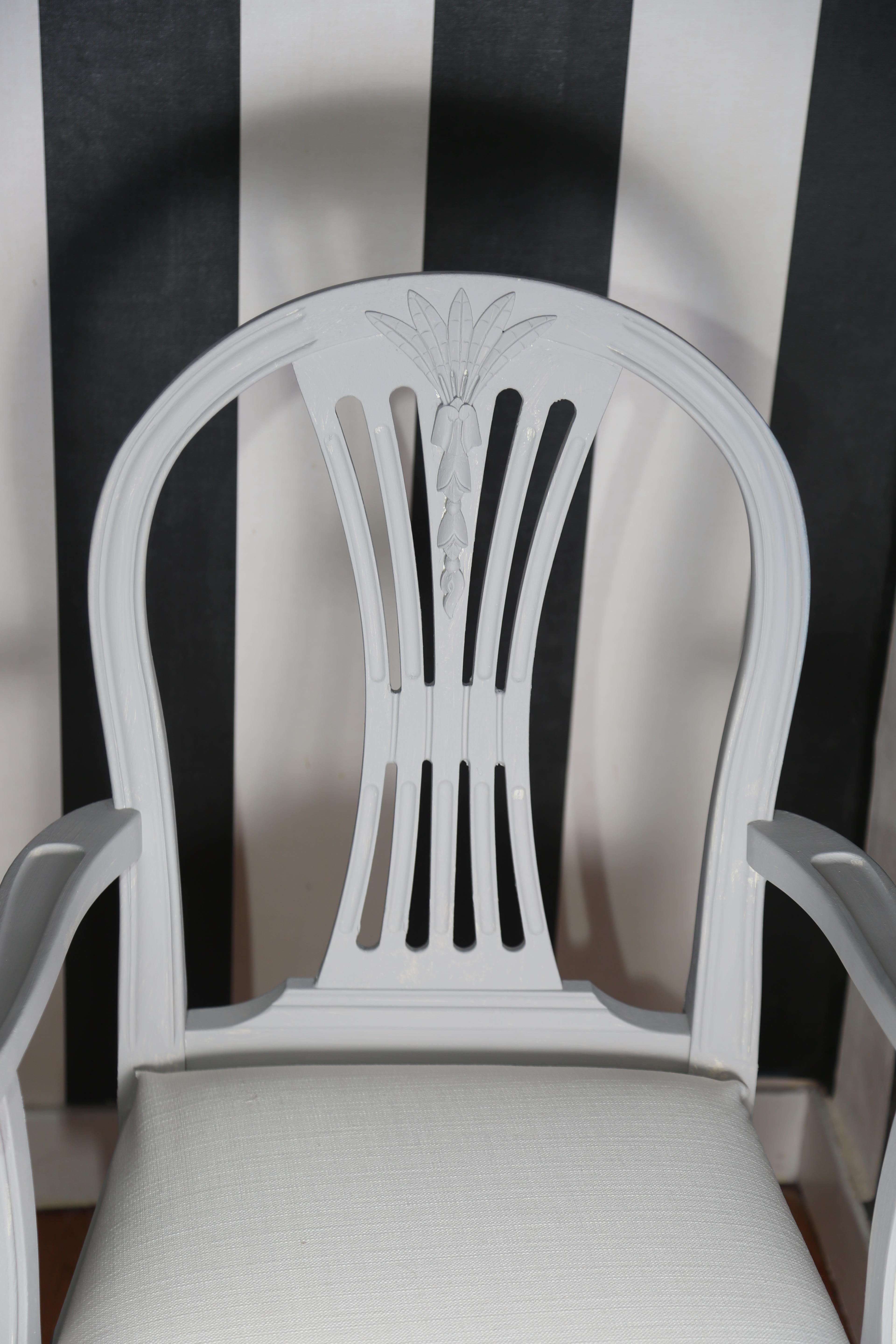Swedish Gustavian Armchair, Light Grey In Good Condition For Sale In Los Gatos, CA