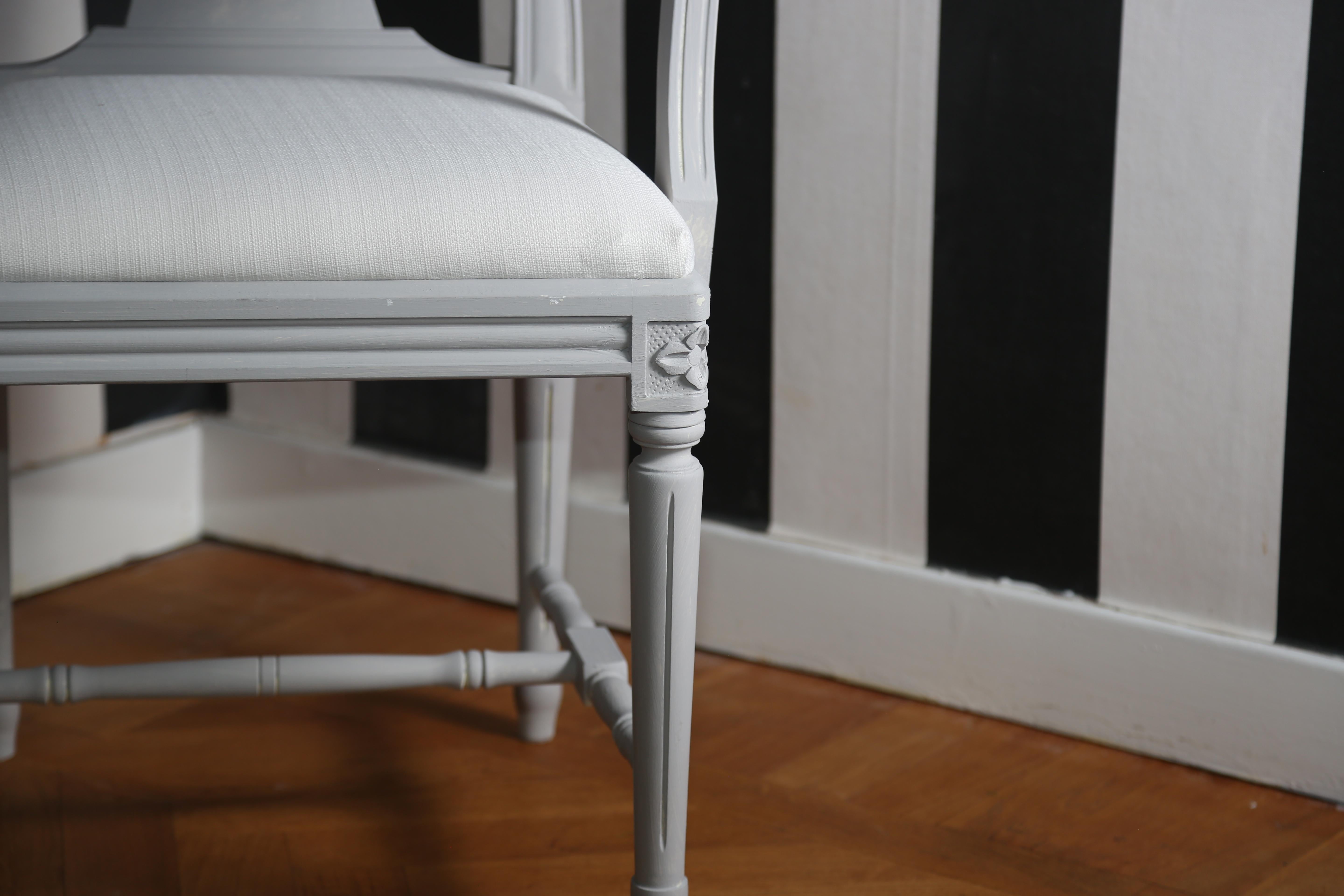Early 20th Century Swedish Gustavian Armchair, Light Grey For Sale