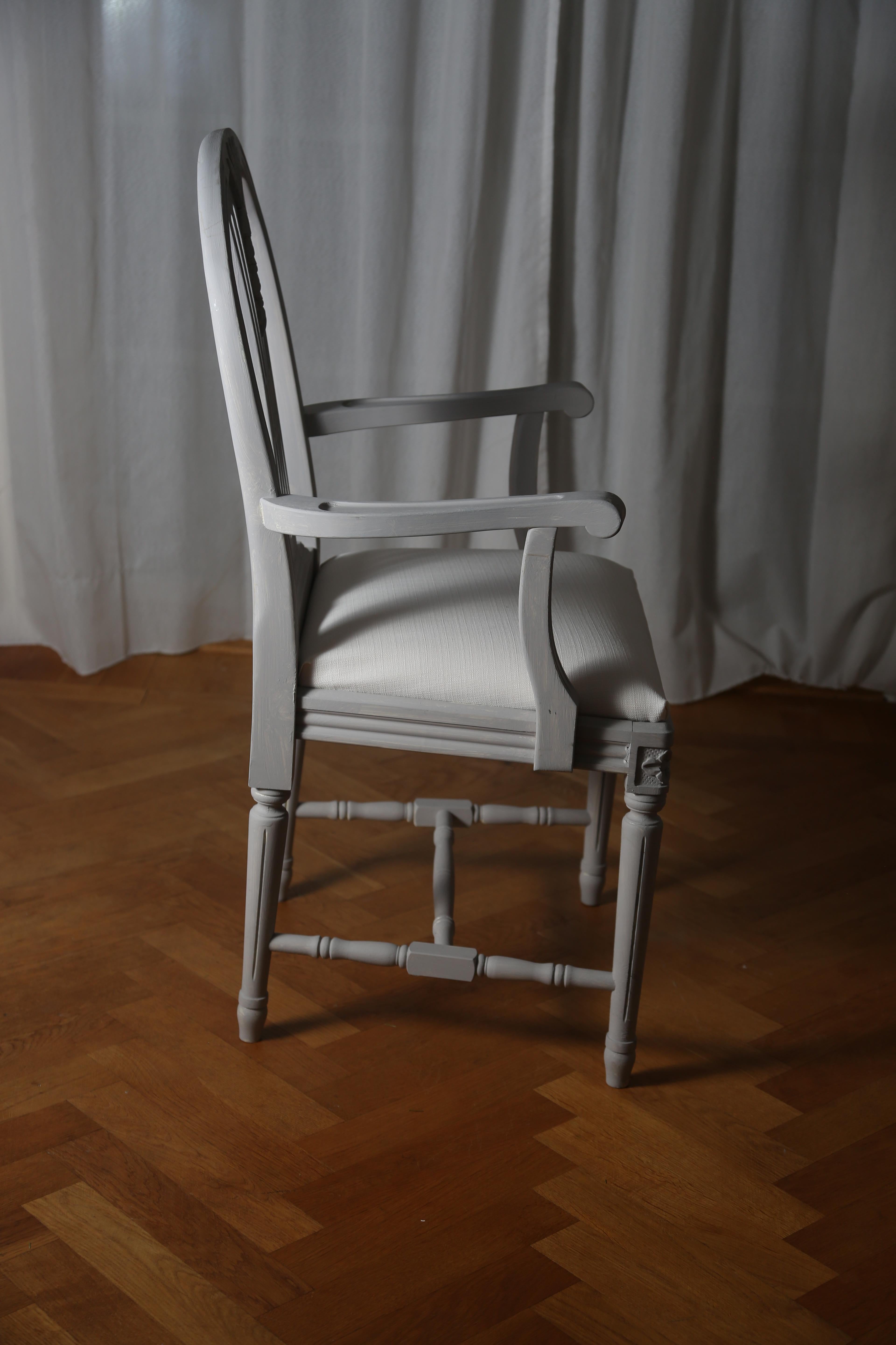 Swedish Gustavian Armchair, Light Grey For Sale 2