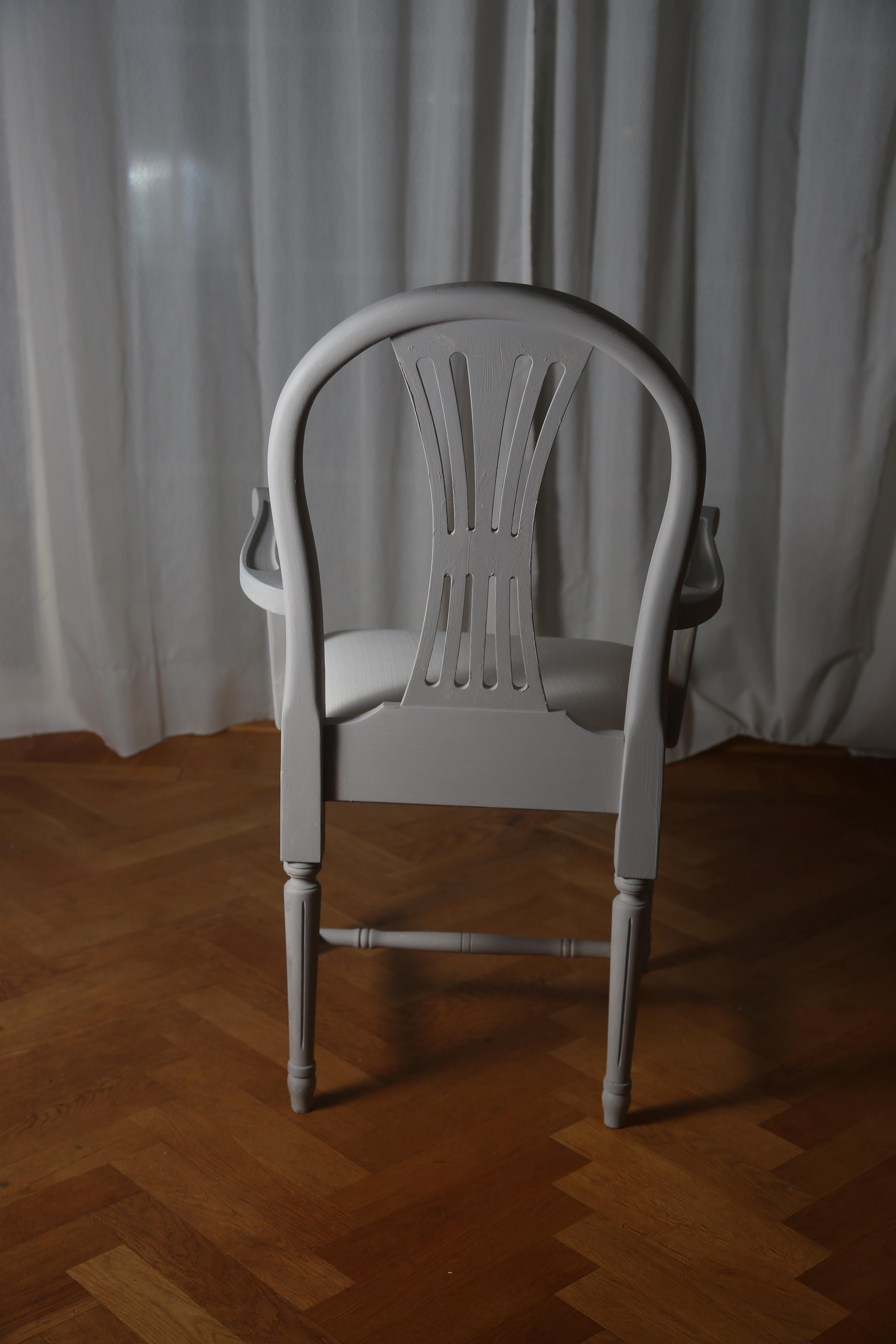Swedish Gustavian Armchair, Light Grey For Sale 3