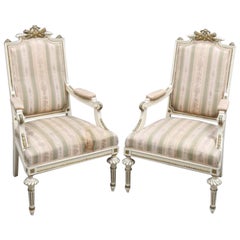 Swedish Gustavian Armchairs Bergère Fauteuil White, Early 1900s