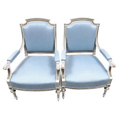 Pareja de Sillones Gustavianos Suecos Color Blanco Detalle Dorado Principios 1900 A
