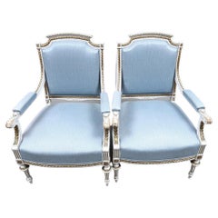 Swedish Gustavian Armchairs Pair White Color Gold Detail Early 1900s