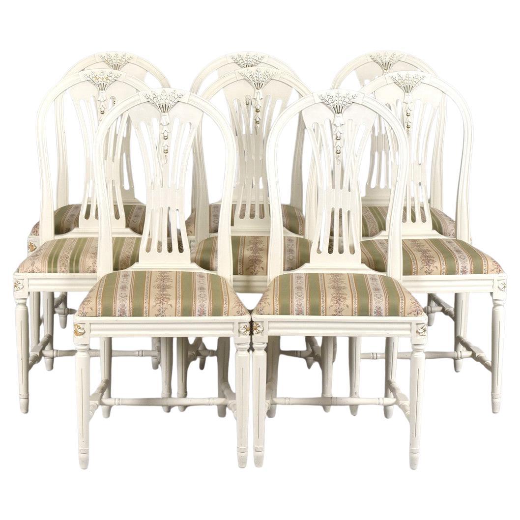 Swedish Gustavian Axet Dining Chairs Grey white Set of 11, 20th Century