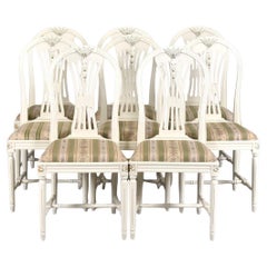 Swedish Gustavian Axet Dining Chairs Grey white Set of 11, 20th Century