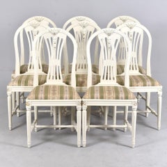 Swedish Gustavian Axet Dining Chairs Grey white Set of 8, 20th Century