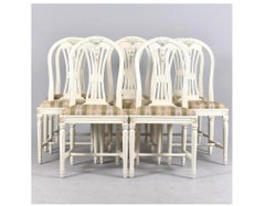 Swedish Gustavian Axet Dining Chairs Grey white Set of 8, 20th Century