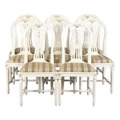 Swedish Gustavian Axet Dining Chairs Grey white Set of 8, 20th Century