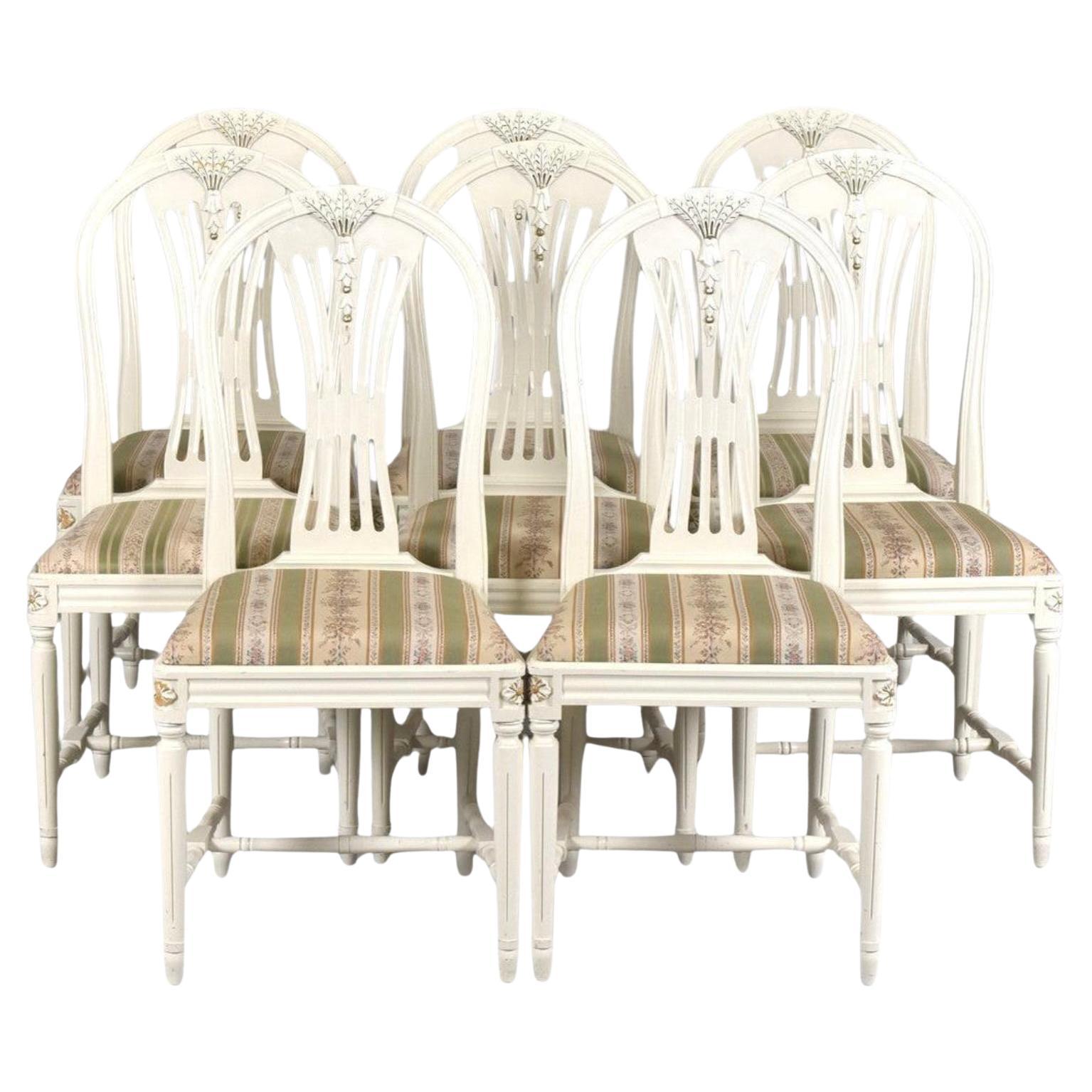 Swedish Gustavian Axet Dining Chairs Grey white Set of 8, 20th Century For Sale