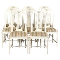 Chaises de salle à manger suédoises Gustavian Axet blanc gris Lot de 8, 20e siècle