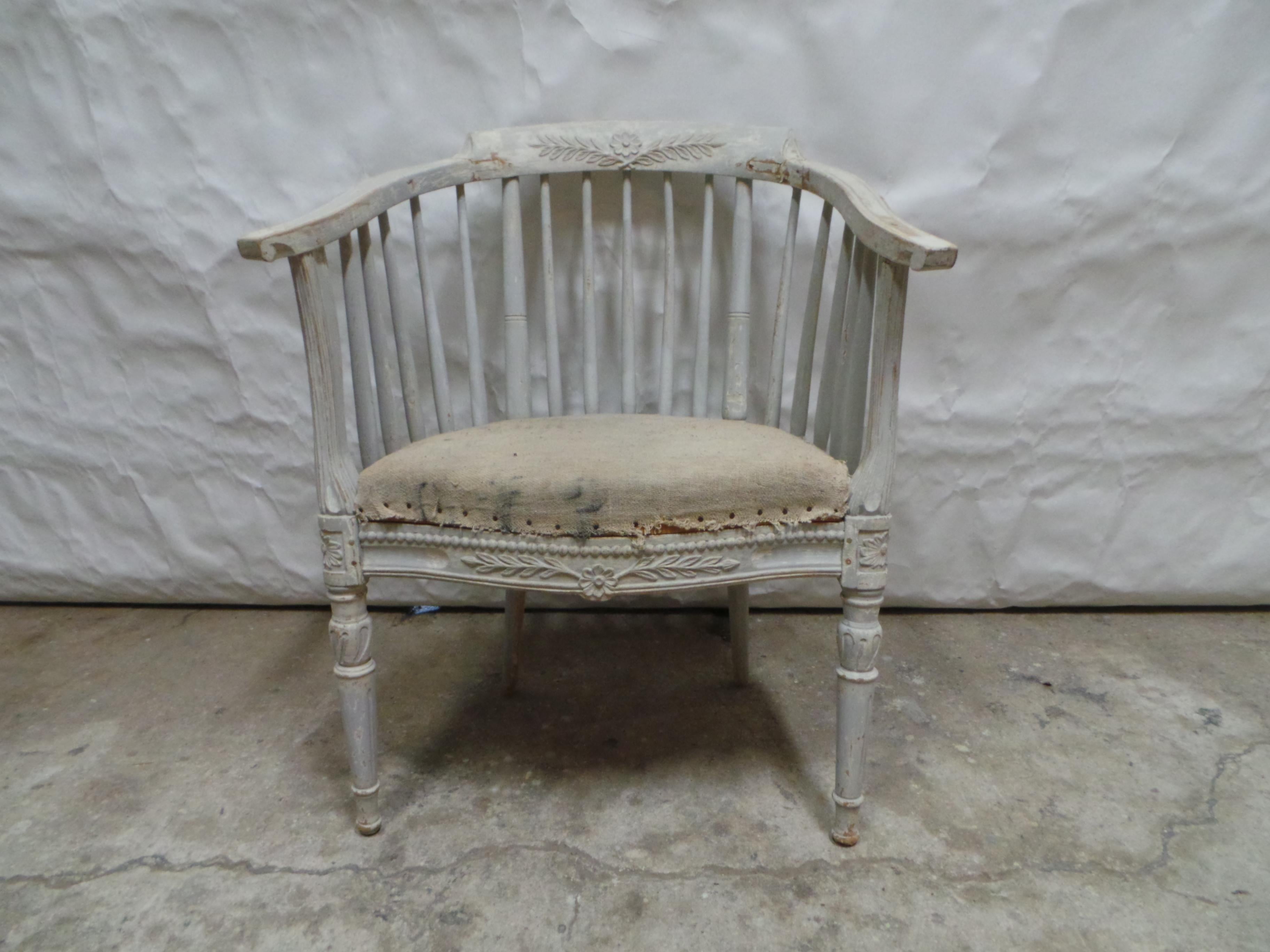 This is a Swedish Gustavian Barrel Chair in 100% Original condition.