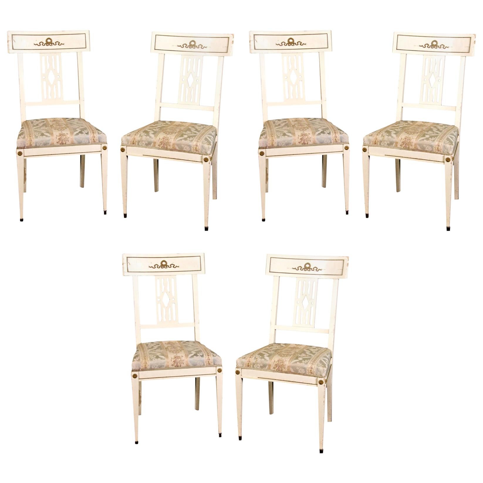 Swedish Gustavian Bellman White Dining Chairs, Set of Six, Late 19th Century