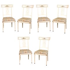 Swedish Gustavian Bellman White Dining Chairs, Set of Six, Late 19th Century