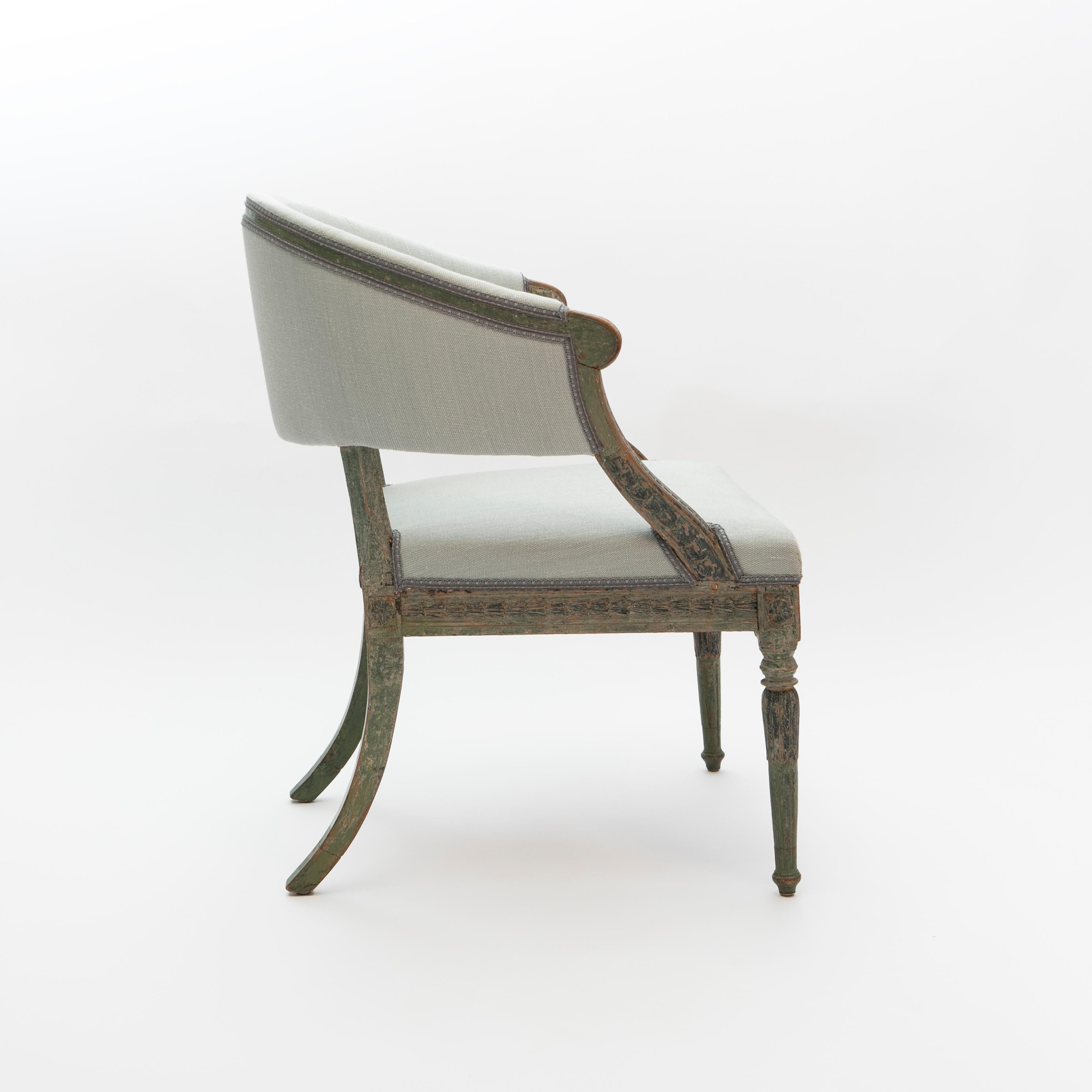 18th Century Swedish Gustavian Painted Bergère Armchair For Sale