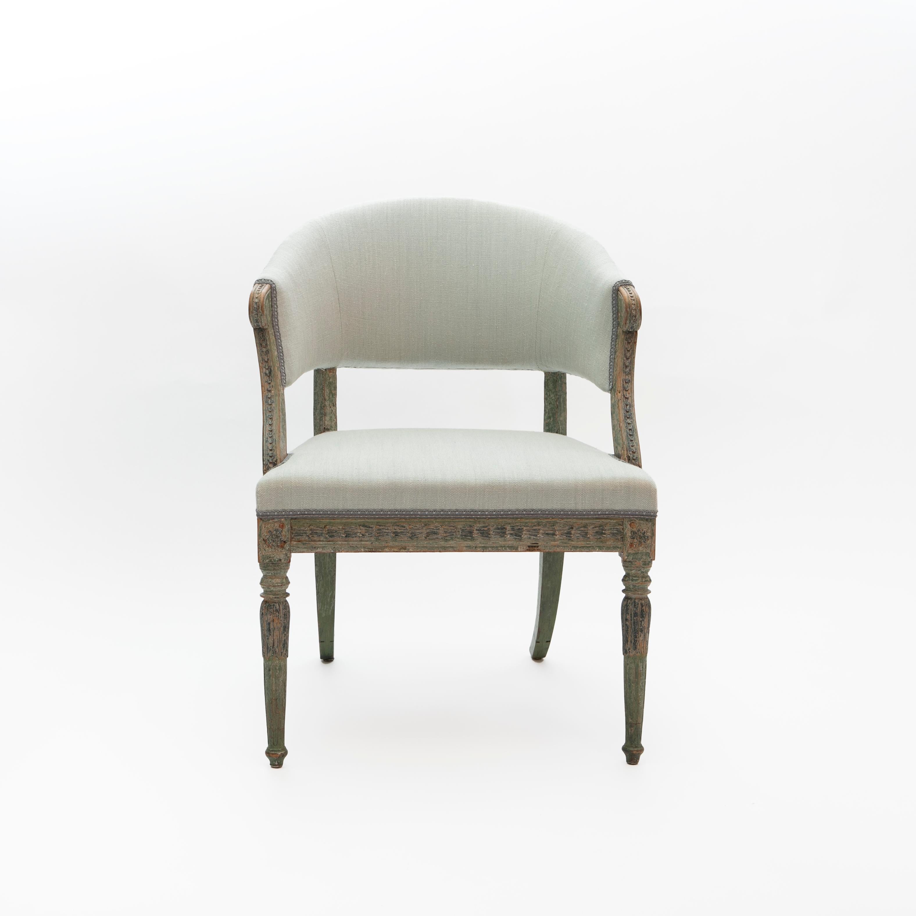 Fabric Swedish Gustavian Painted Bergère Armchair For Sale