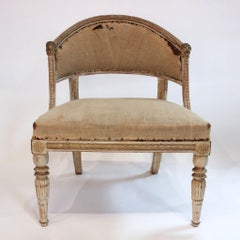 Swedish Gustavian Bergère with Carved Lion Head Finials and Fluted Legs