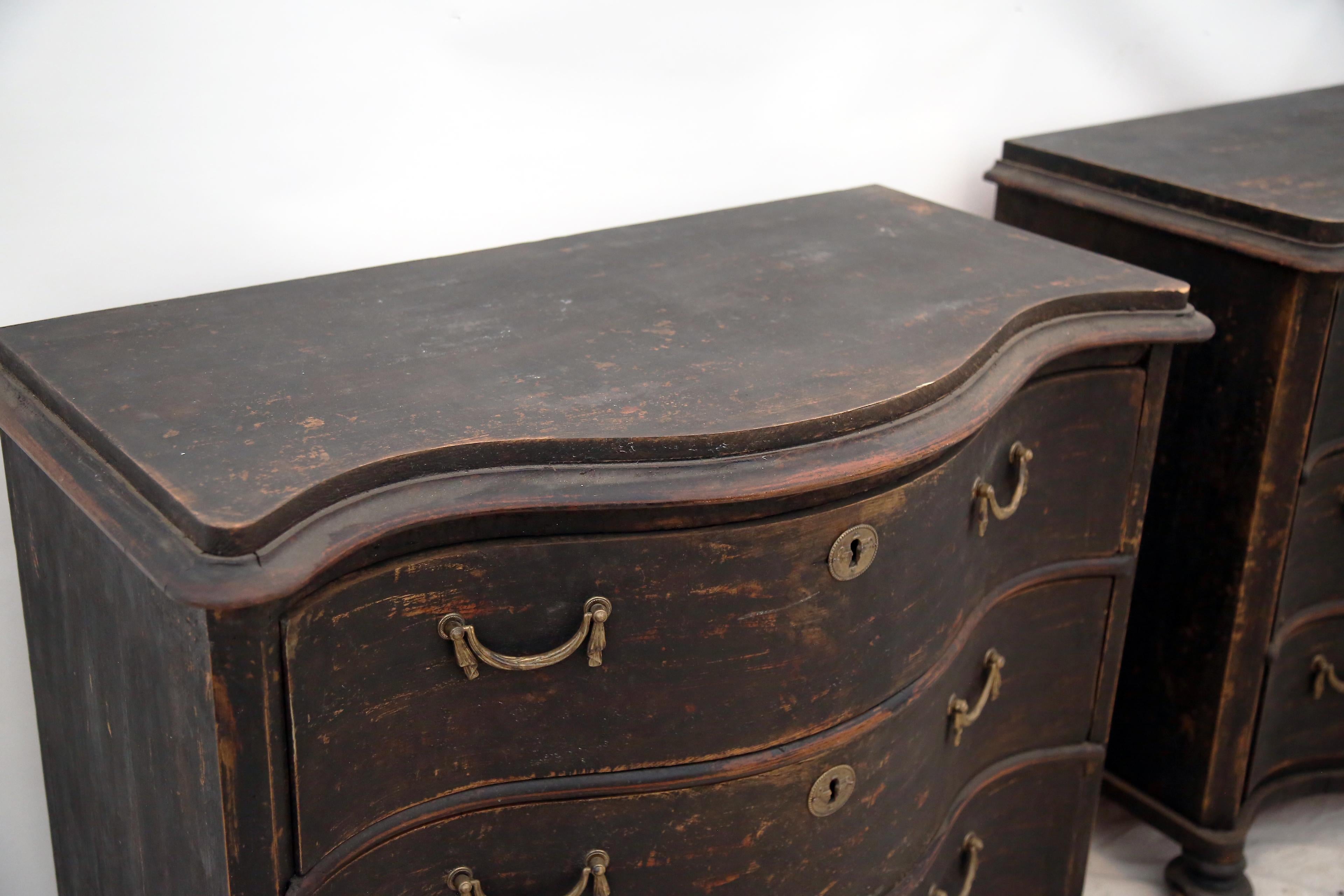 Hand-Crafted Swedish Gustavian Black Painted Commodes