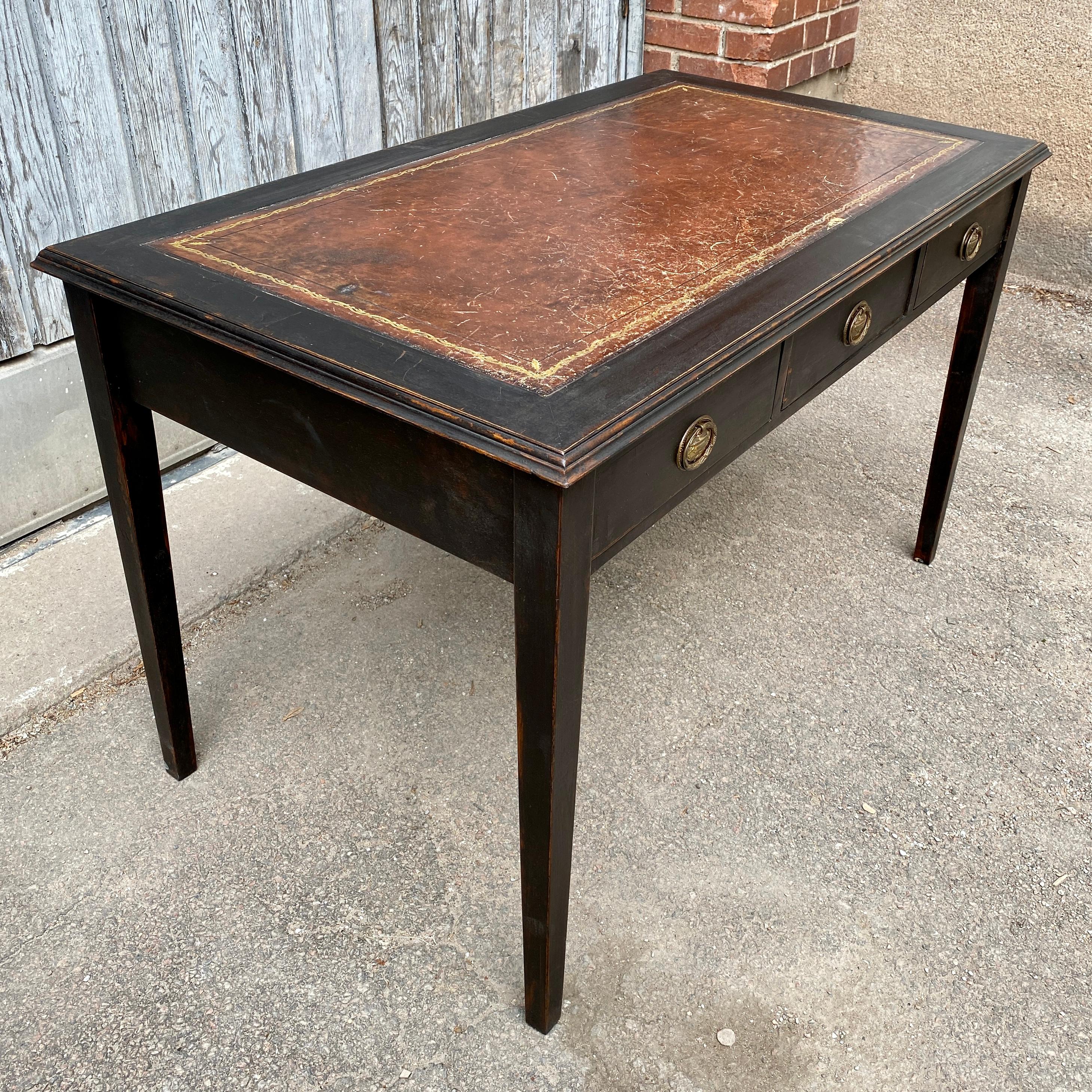 Swedish Gustavian Black Painted Writing Desk with 3 Drawers 4
