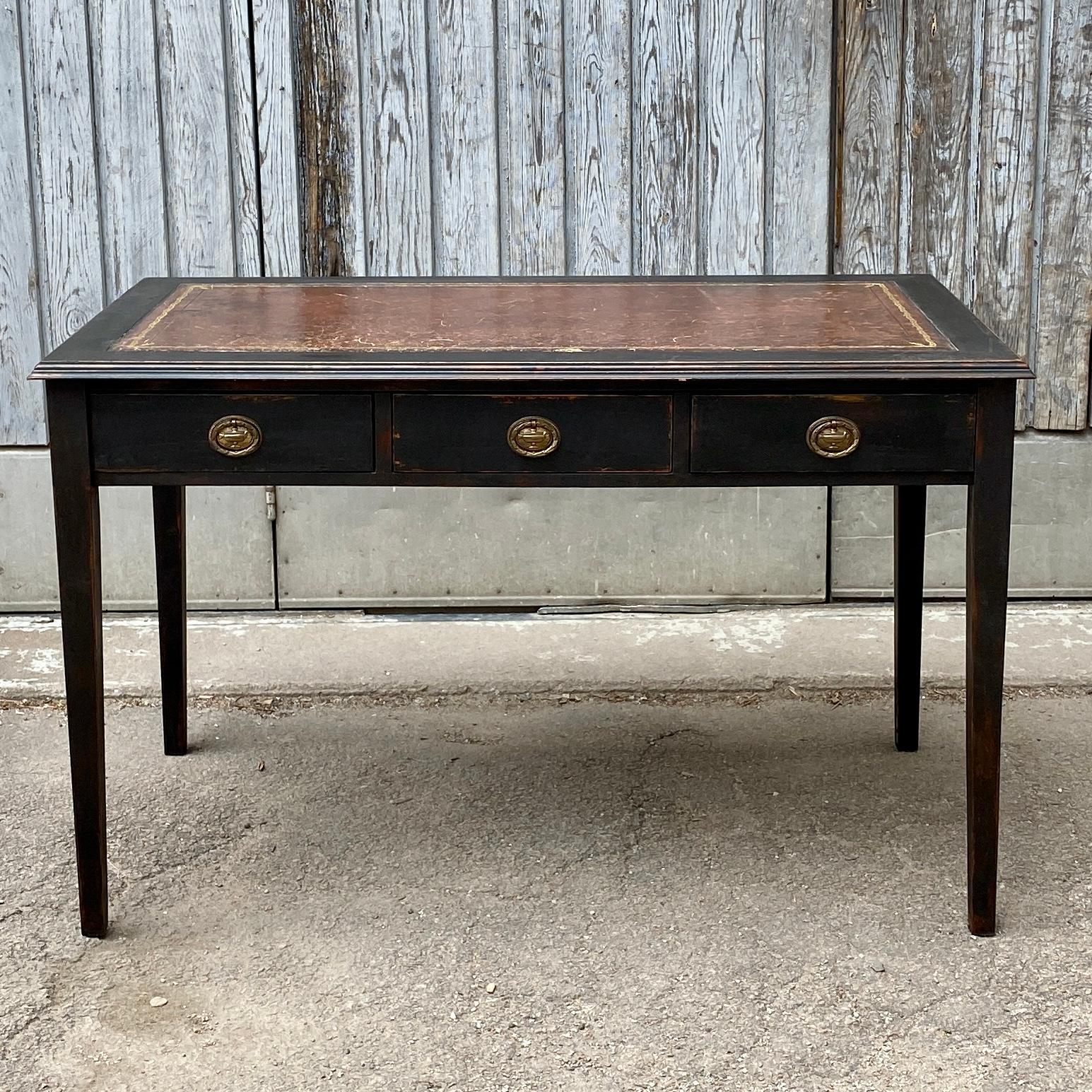 Swedish Gustavian Black Painted Writing Desk with 3 Drawers In Good Condition In Haddonfield, NJ