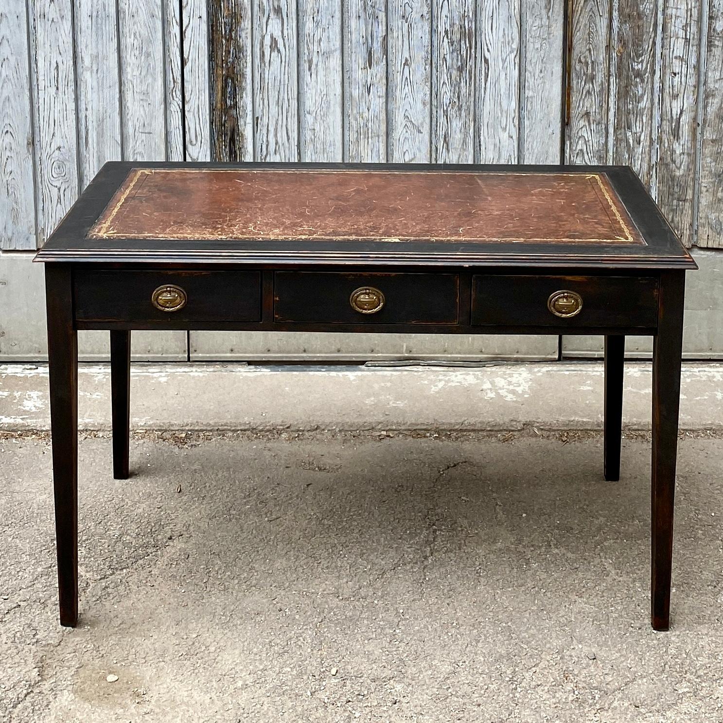 19th Century Swedish Gustavian Black Painted Writing Desk with 3 Drawers