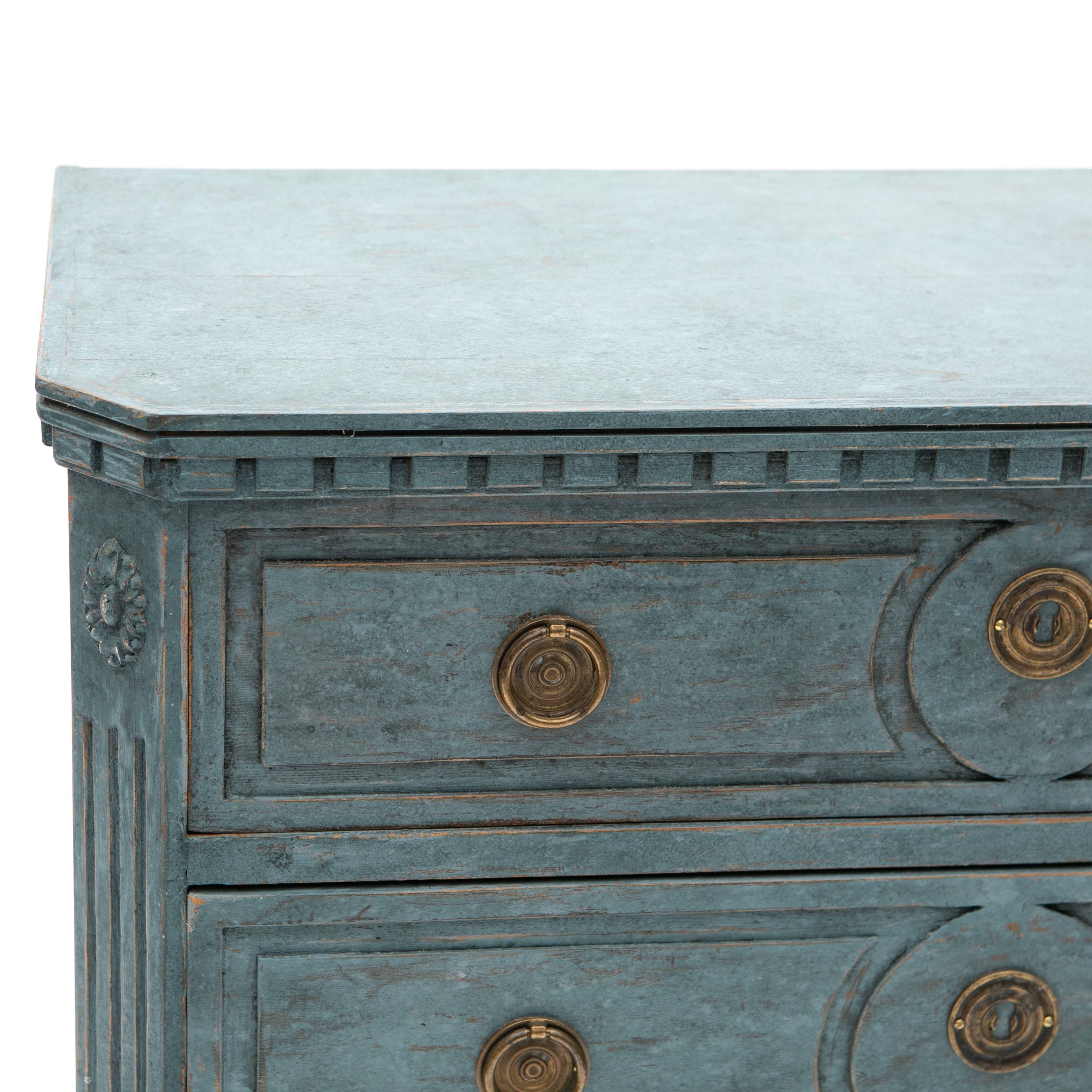 Pine Swedish Gustavian Blue-Painted Chest of Drawers