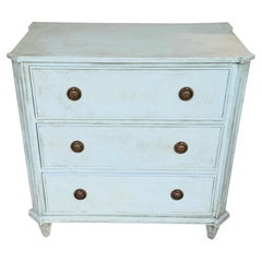 Swedish Gustavian Blue Painted Chest of Drawers with Three Drawers