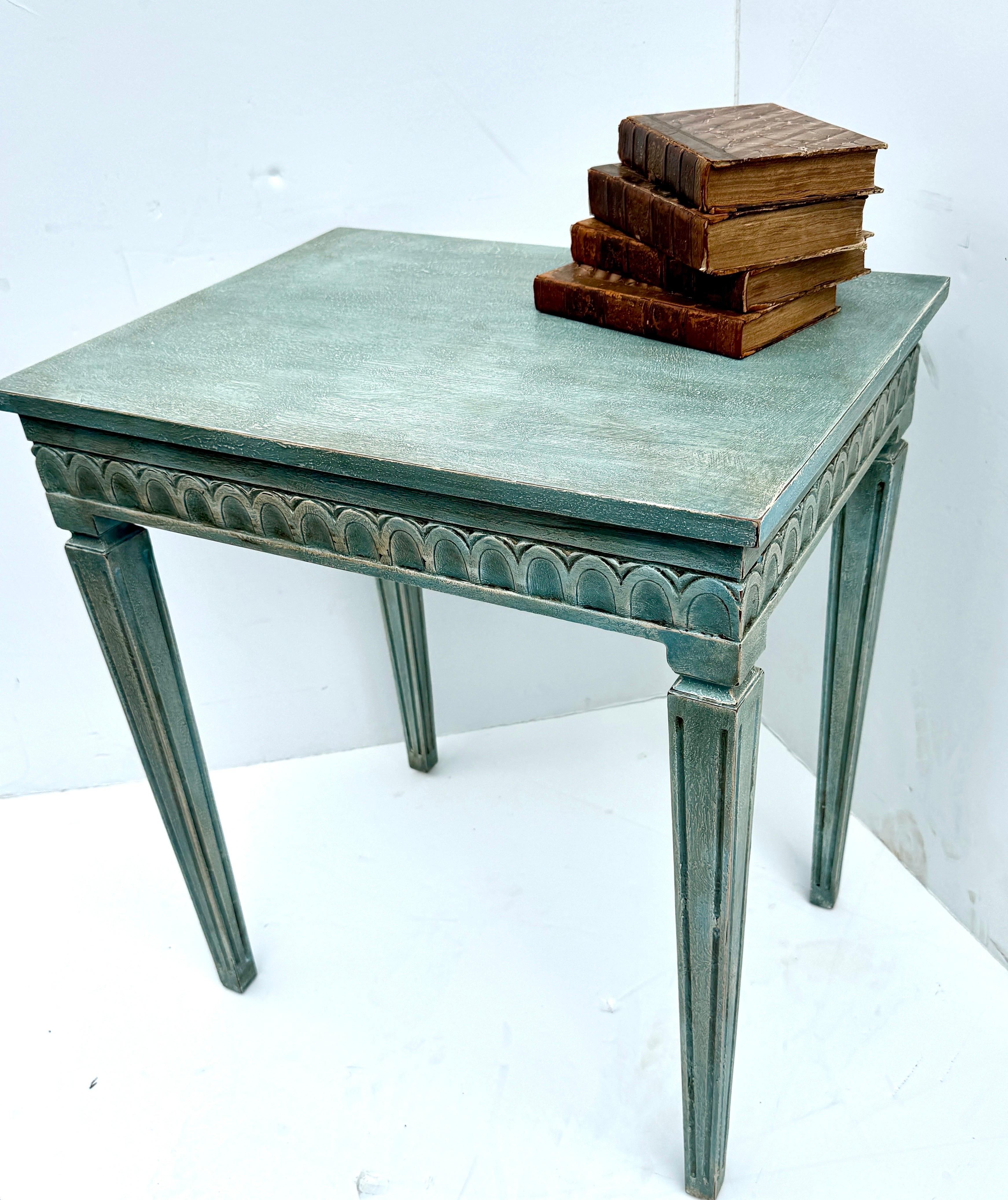 Swedish Gustavian Blue Painted Hall Console Table with Carving For Sale 5