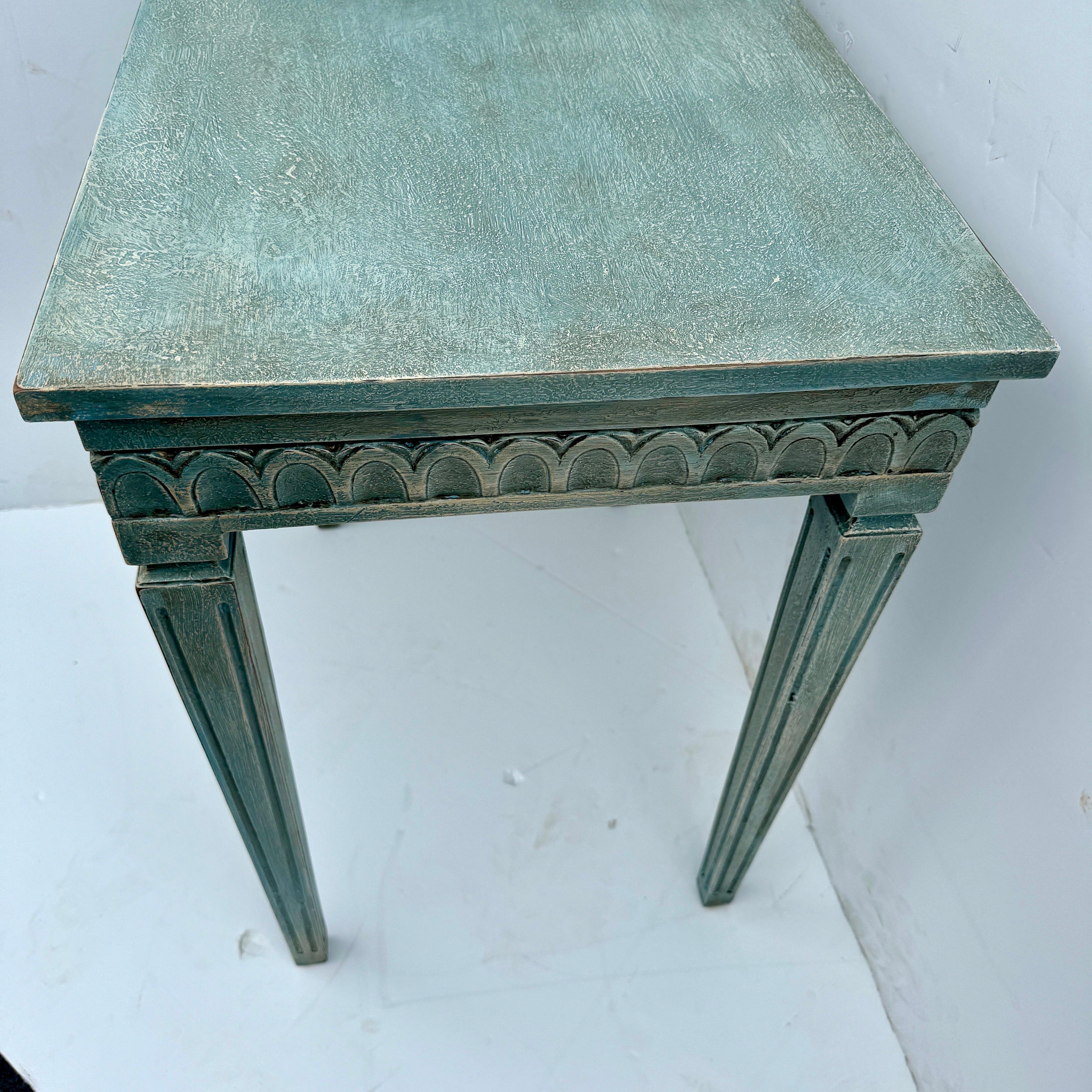 Swedish Gustavian Blue Painted Hall Console Table with Carving For Sale 6