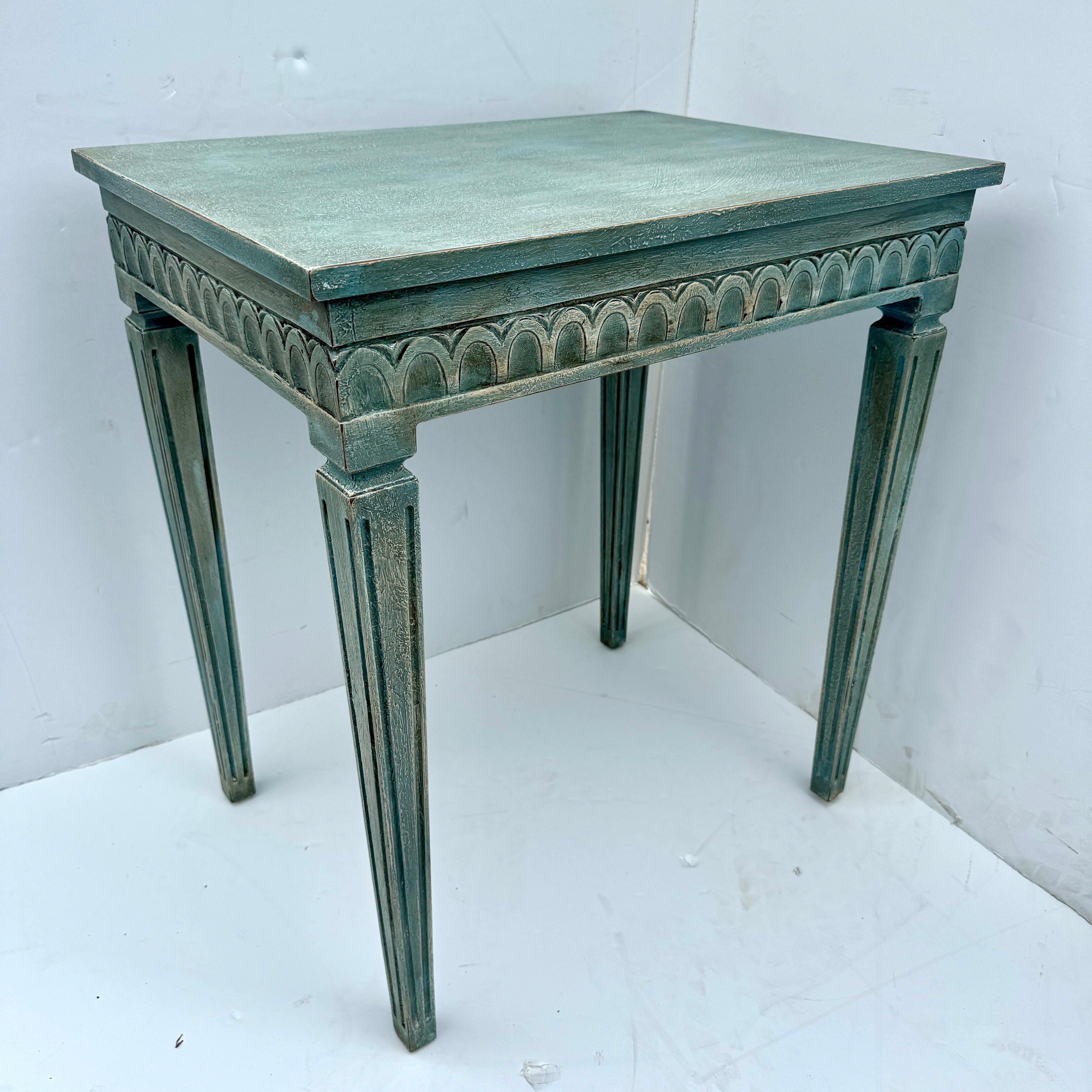 Swedish Gustavian Blue Painted Hall Console Table with Carving For Sale 7
