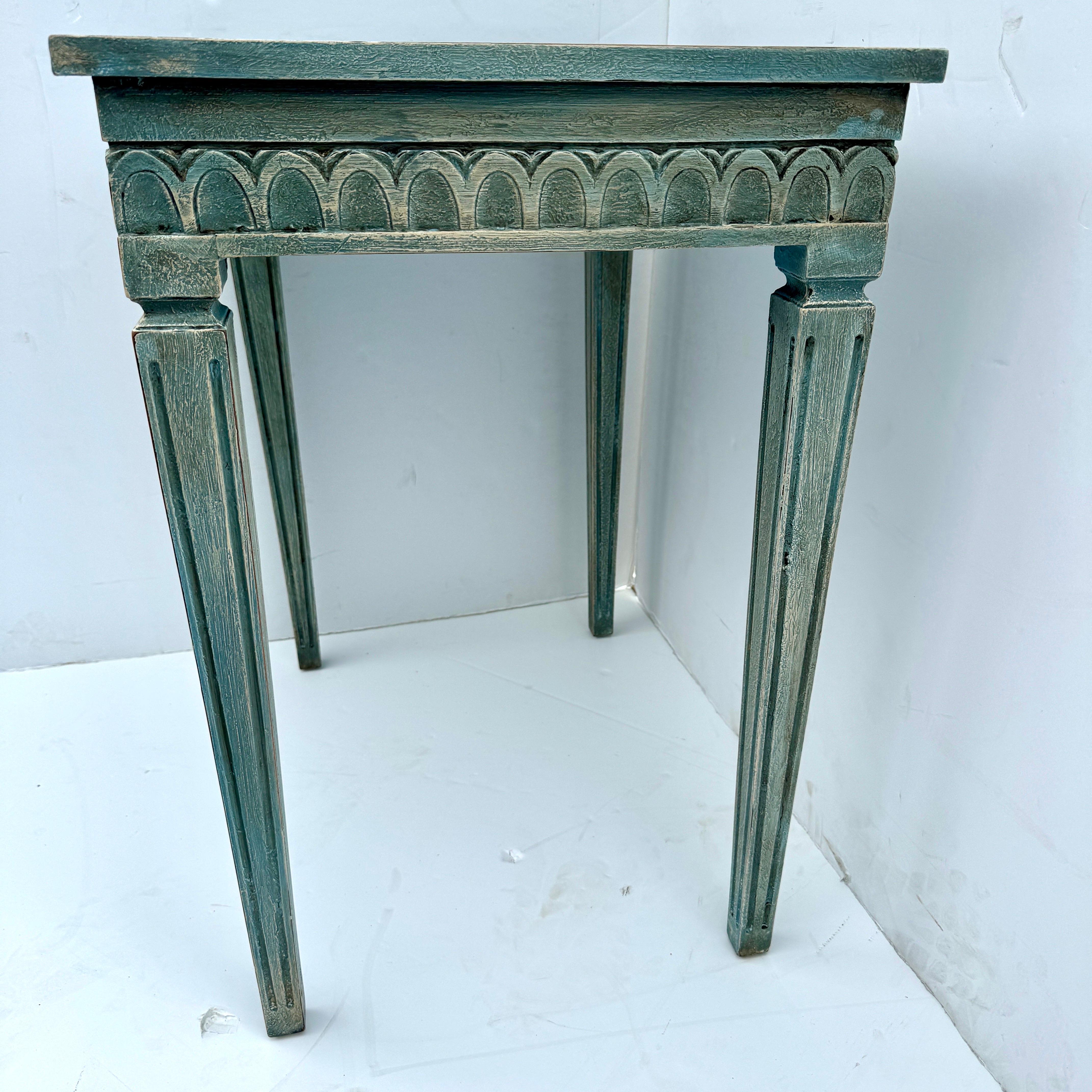 Swedish Gustavian Blue Painted Hall Console Table with Carving For Sale 8