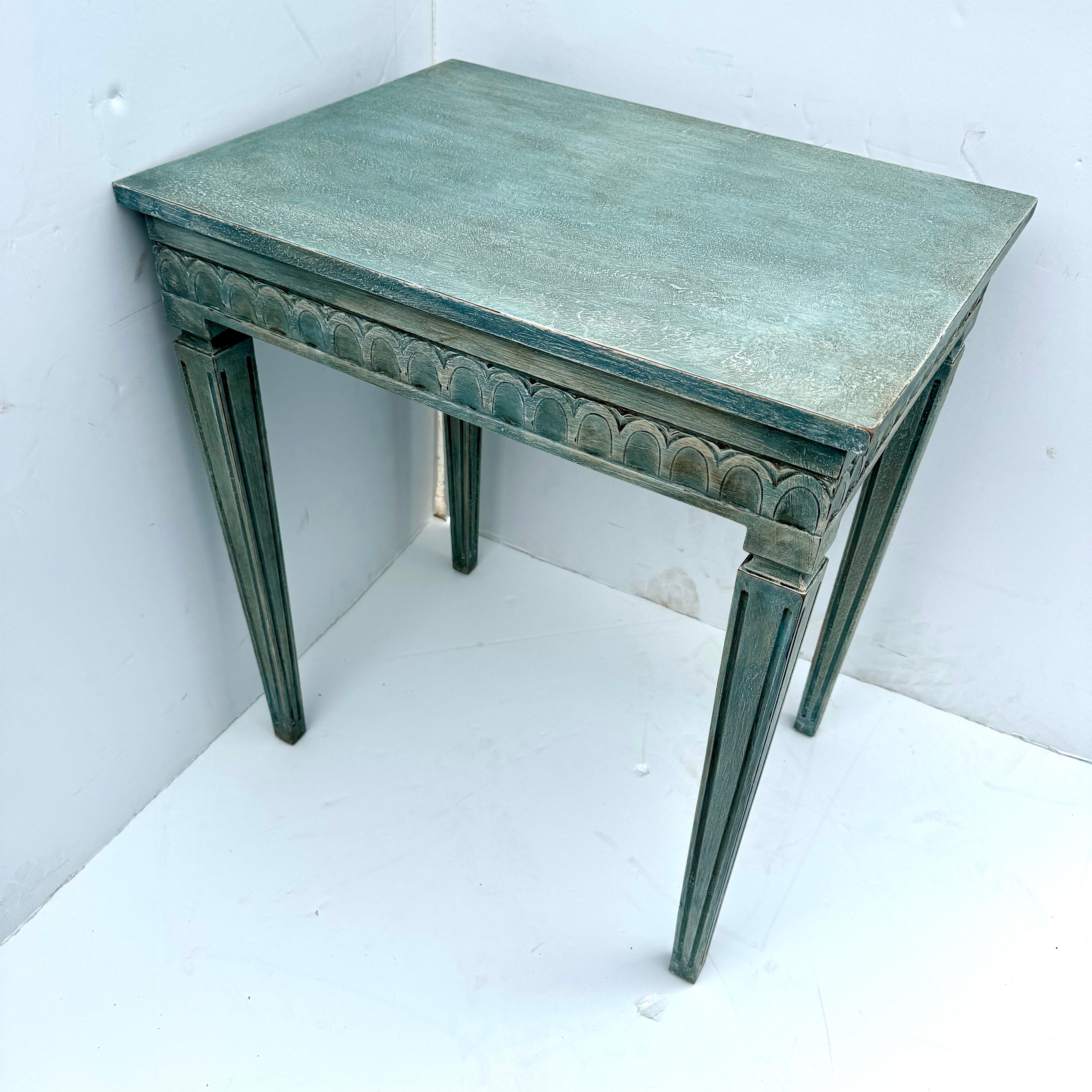 Swedish Gustavian Blue Painted Hall Console Table with Carving For Sale 9