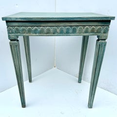 Swedish Gustavian Blue Painted Hall Console Table with Carving