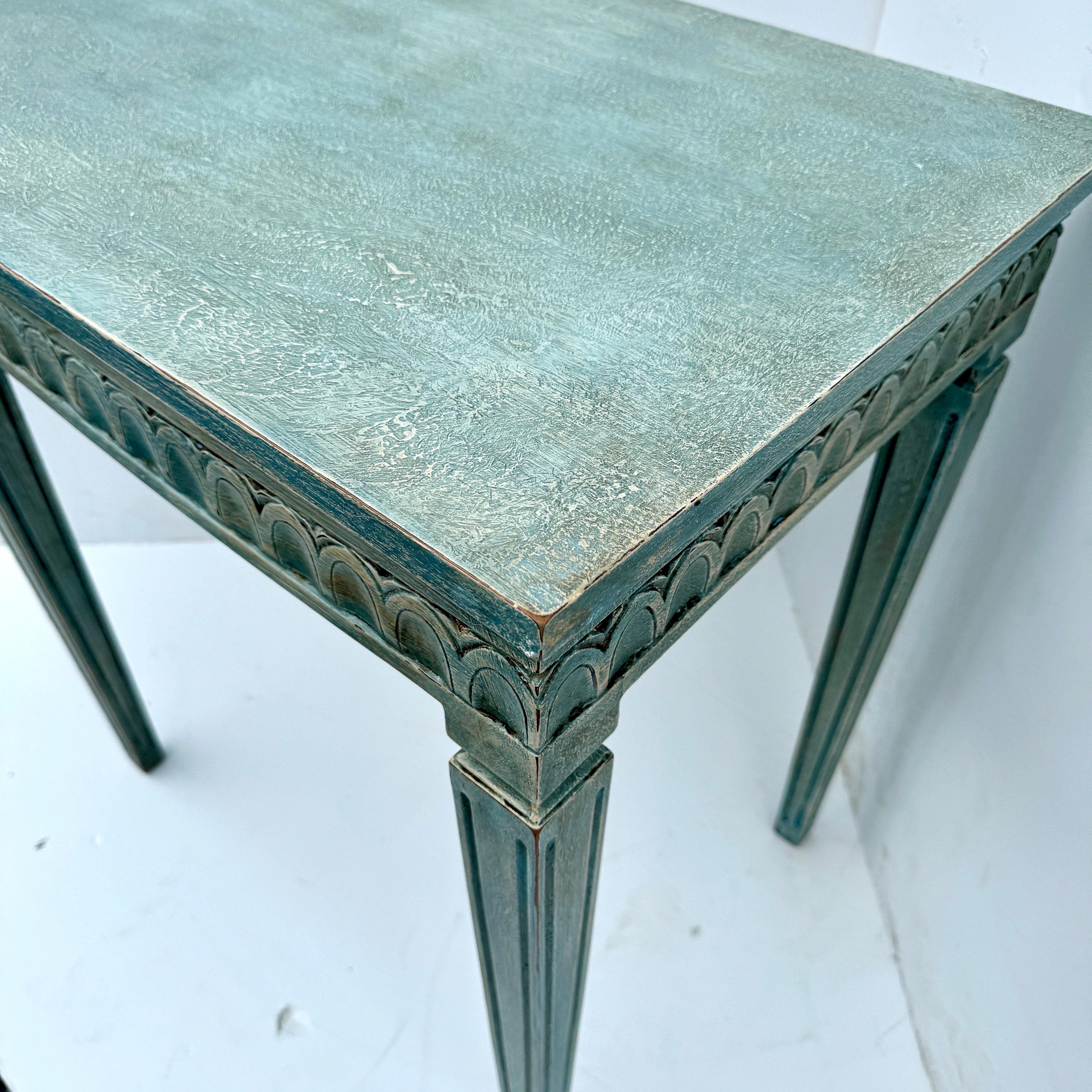 Swedish Gustavian Blue Painted Hall Console Table with Carving For Sale 1