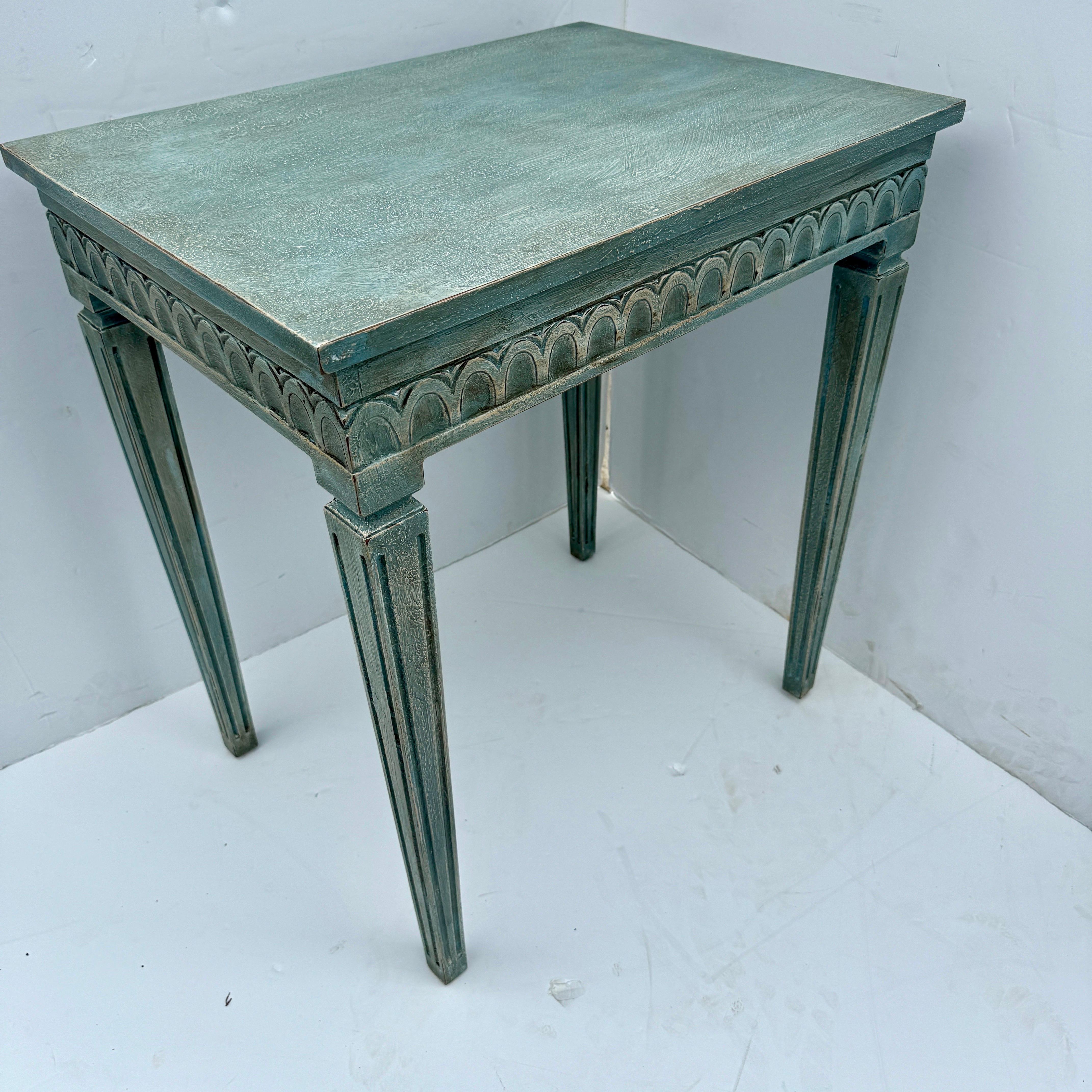 Swedish Gustavian Blue Painted Hall Console Table with Carving For Sale 4