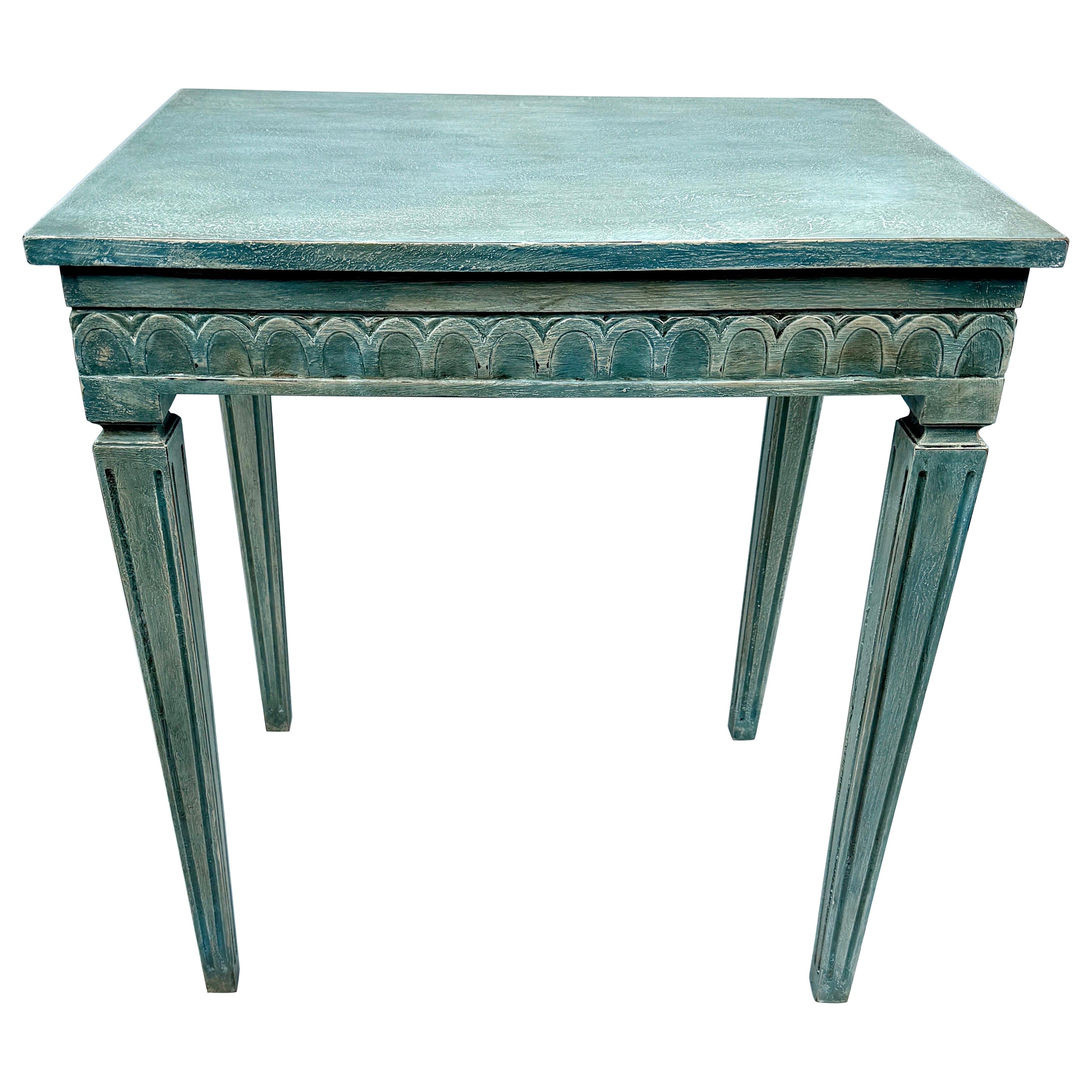 Swedish Gustavian Blue Painted Hall Console Table with Carving