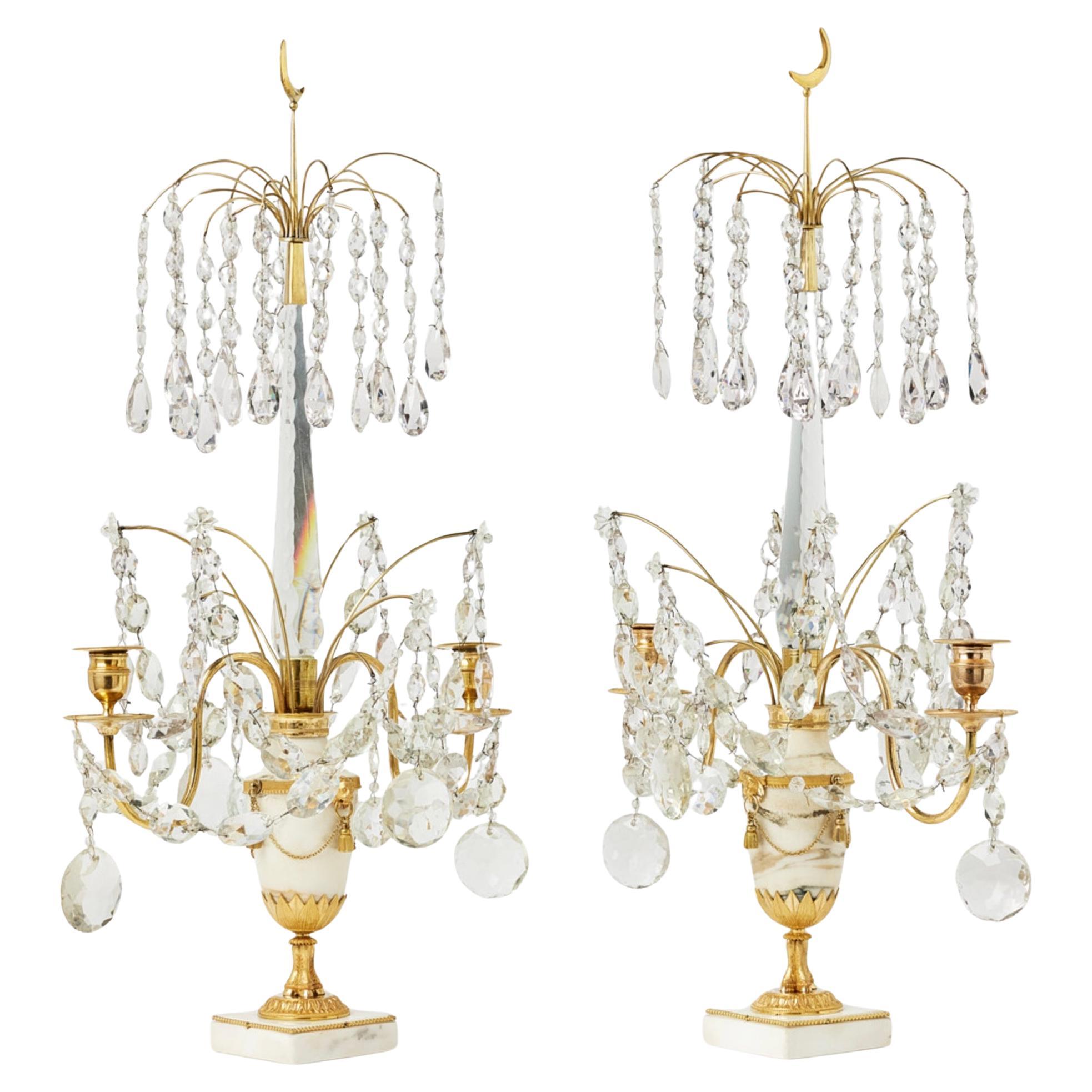 Swedish Gustavian candelabras made ca year 1800. Rare model. For Sale