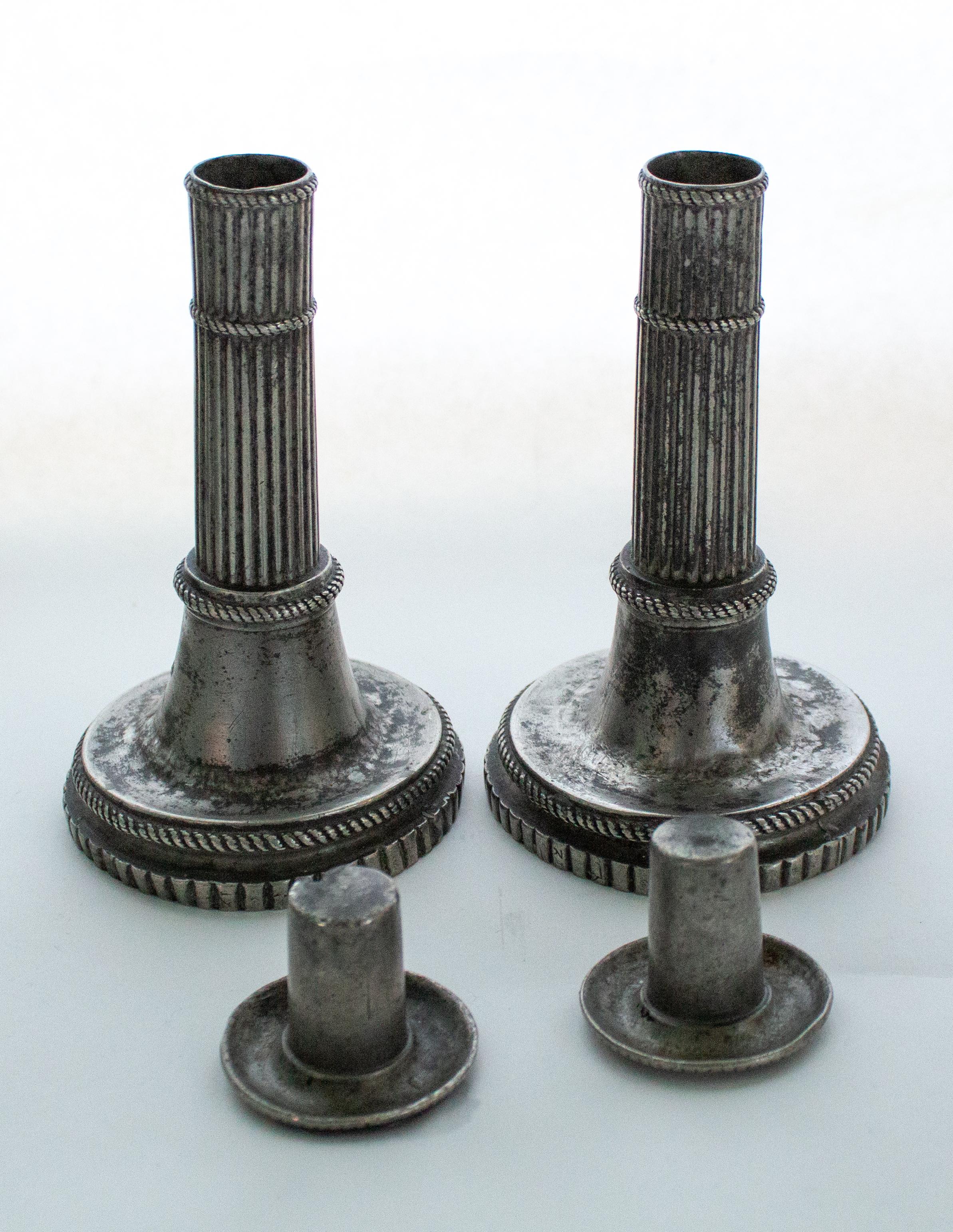 Hand-Crafted Swedish Gustavian Candleholders Late 1800th in Pewter For Sale