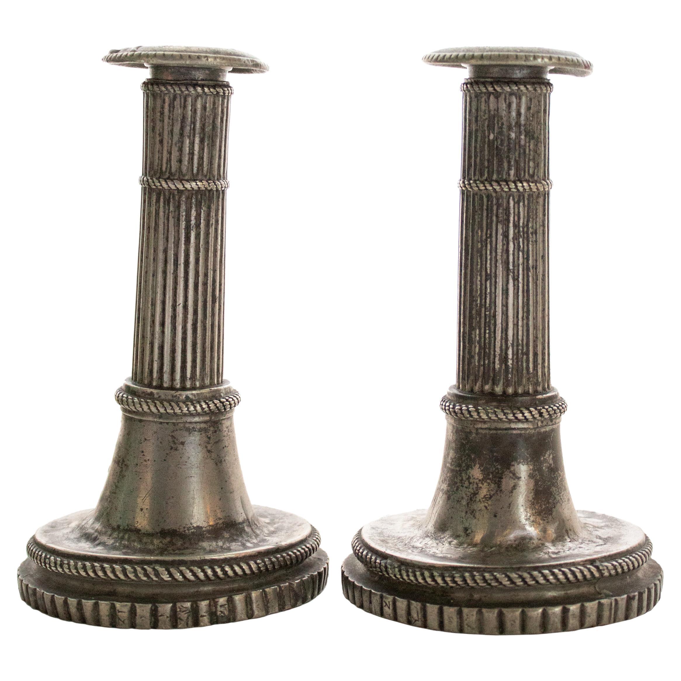 Swedish Gustavian Candleholders Late 1800th in Pewter For Sale