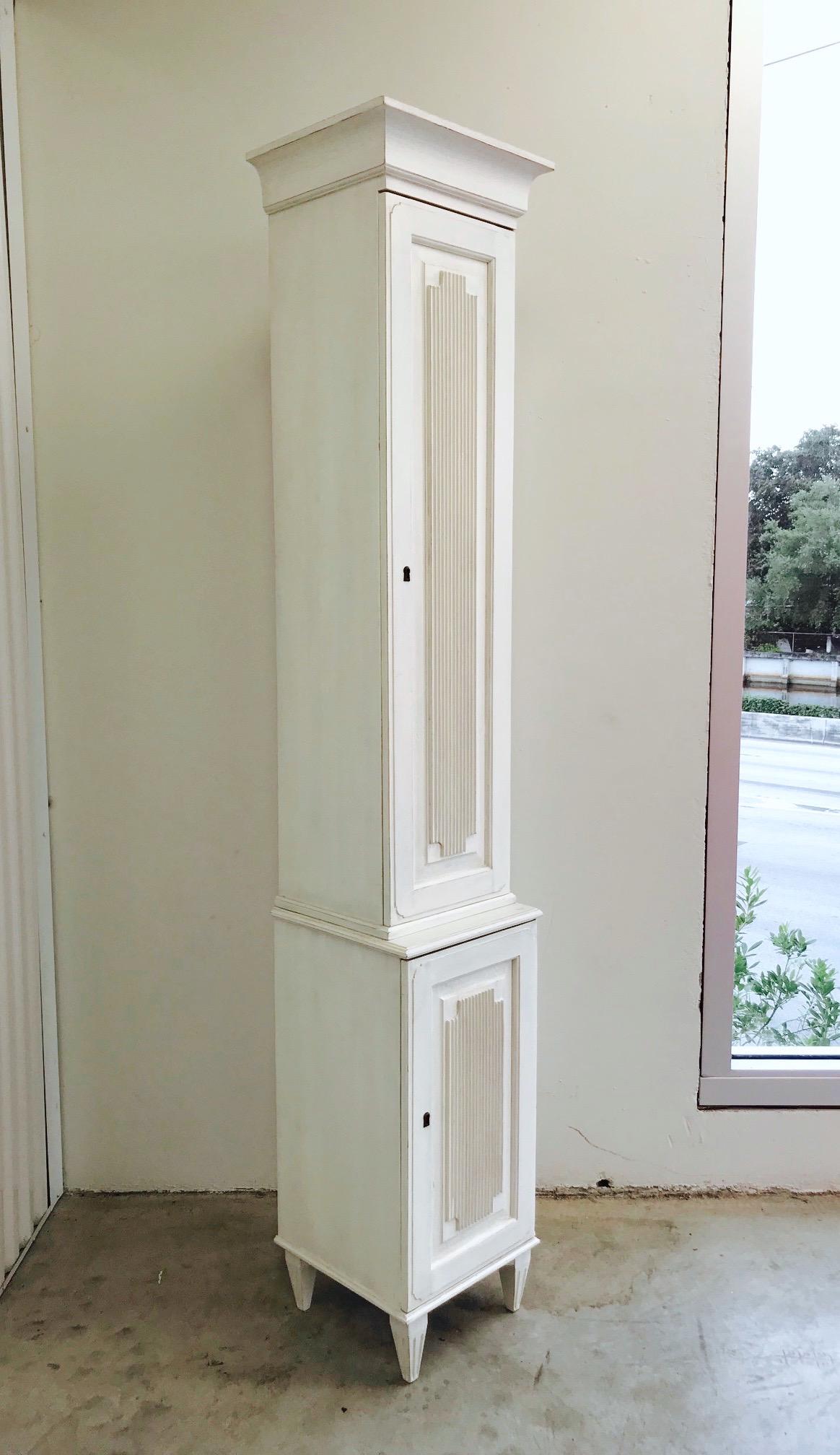Hand-Carved Swedish Gustavian Carved and Painted Narrow Cabinet