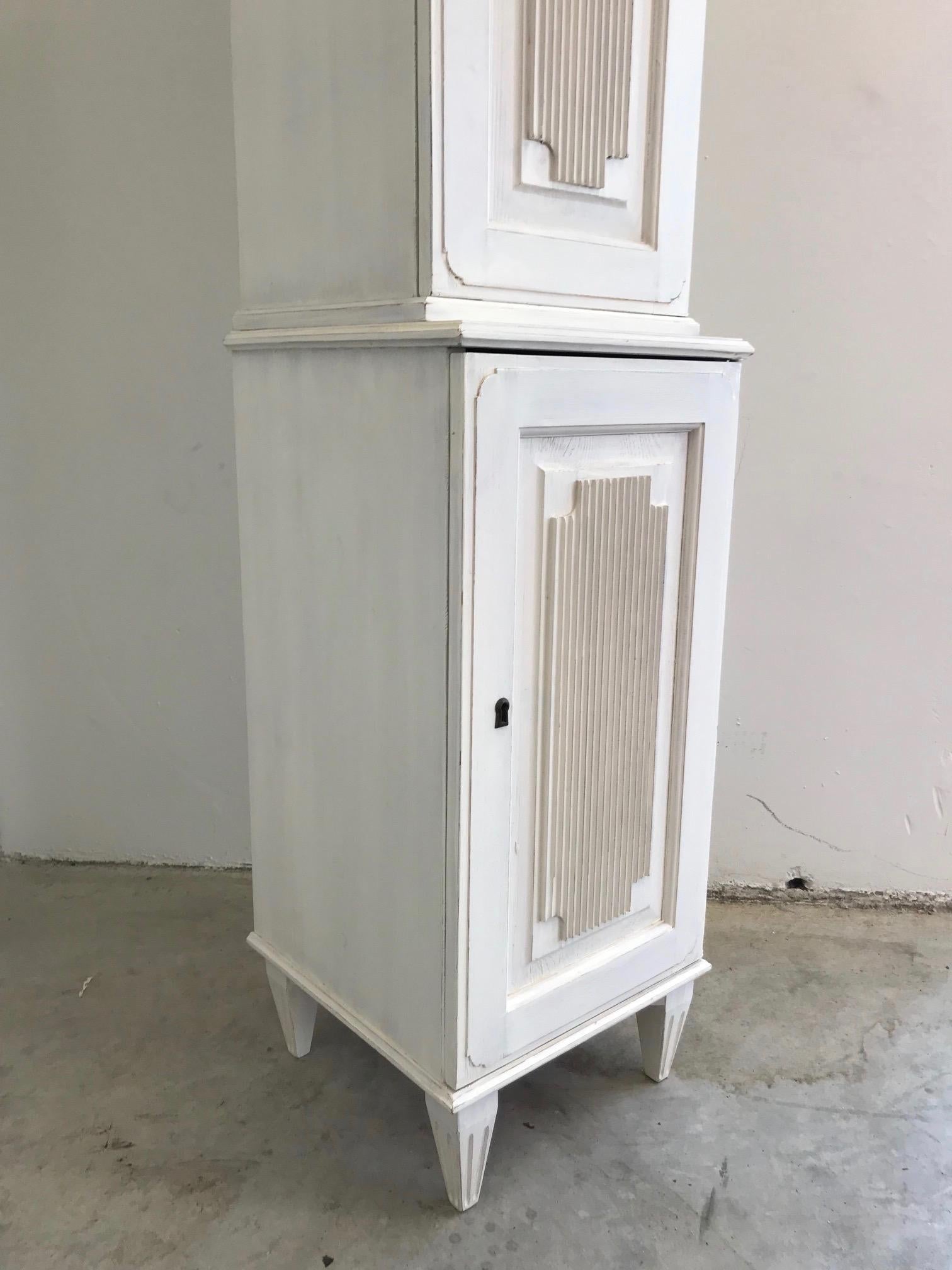 Pine Swedish Gustavian Carved and Painted Narrow Cabinet