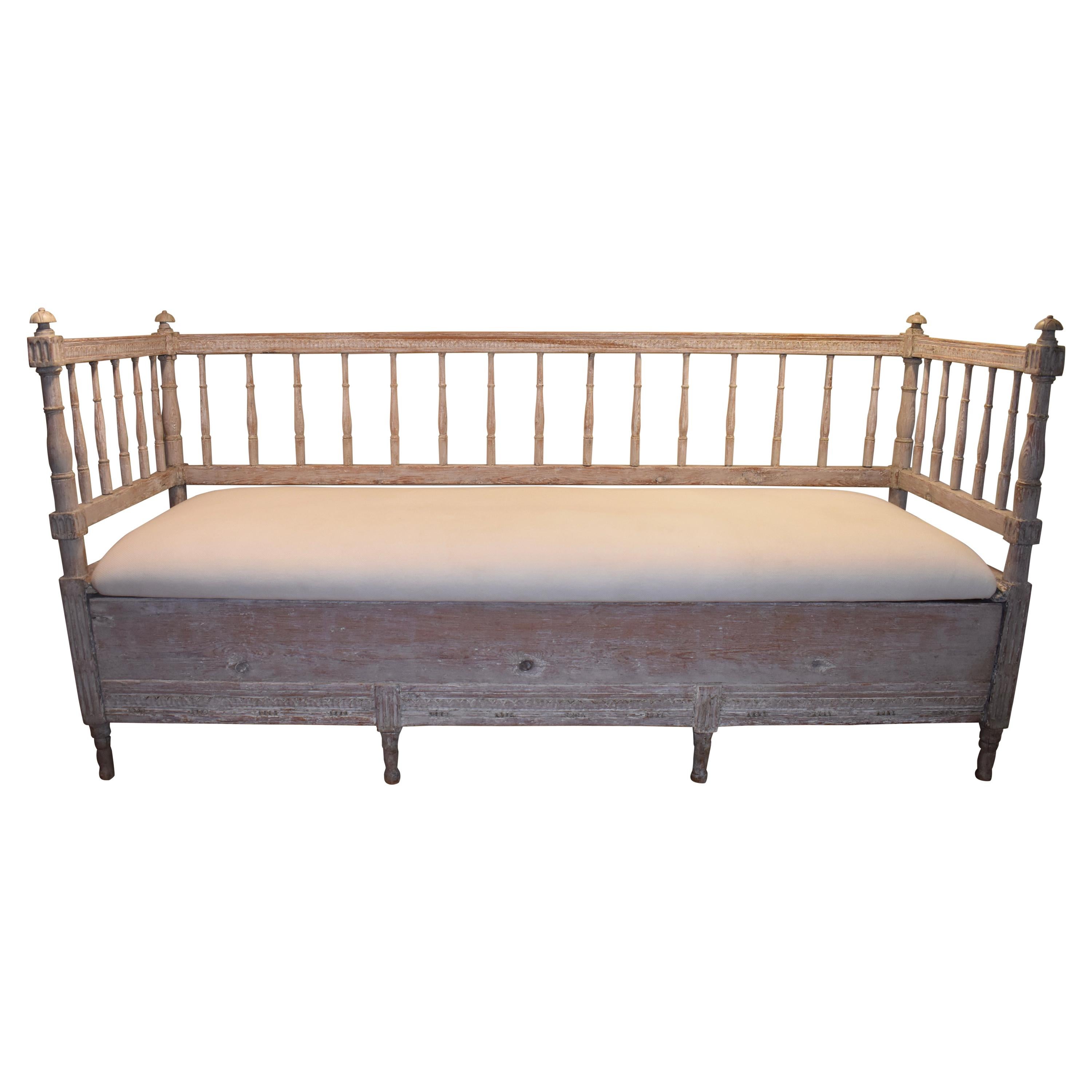 Swedish Gustavian Carved Sofa Bed For Sale